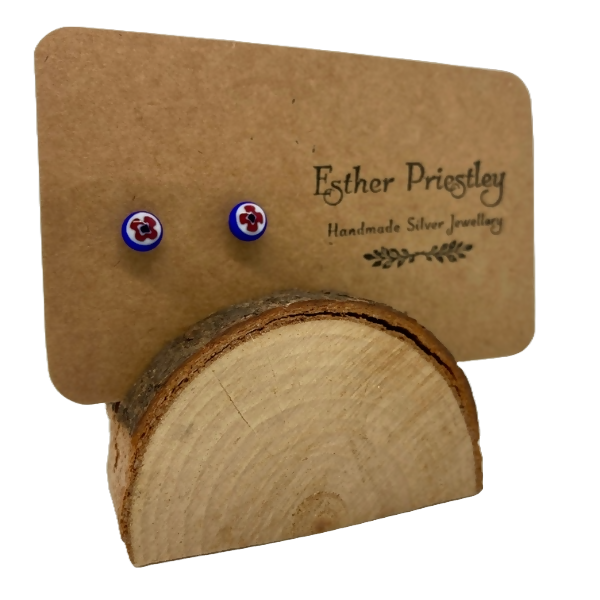 Mini flower Stud Earrings made from Fused Glass and Sterling Silver