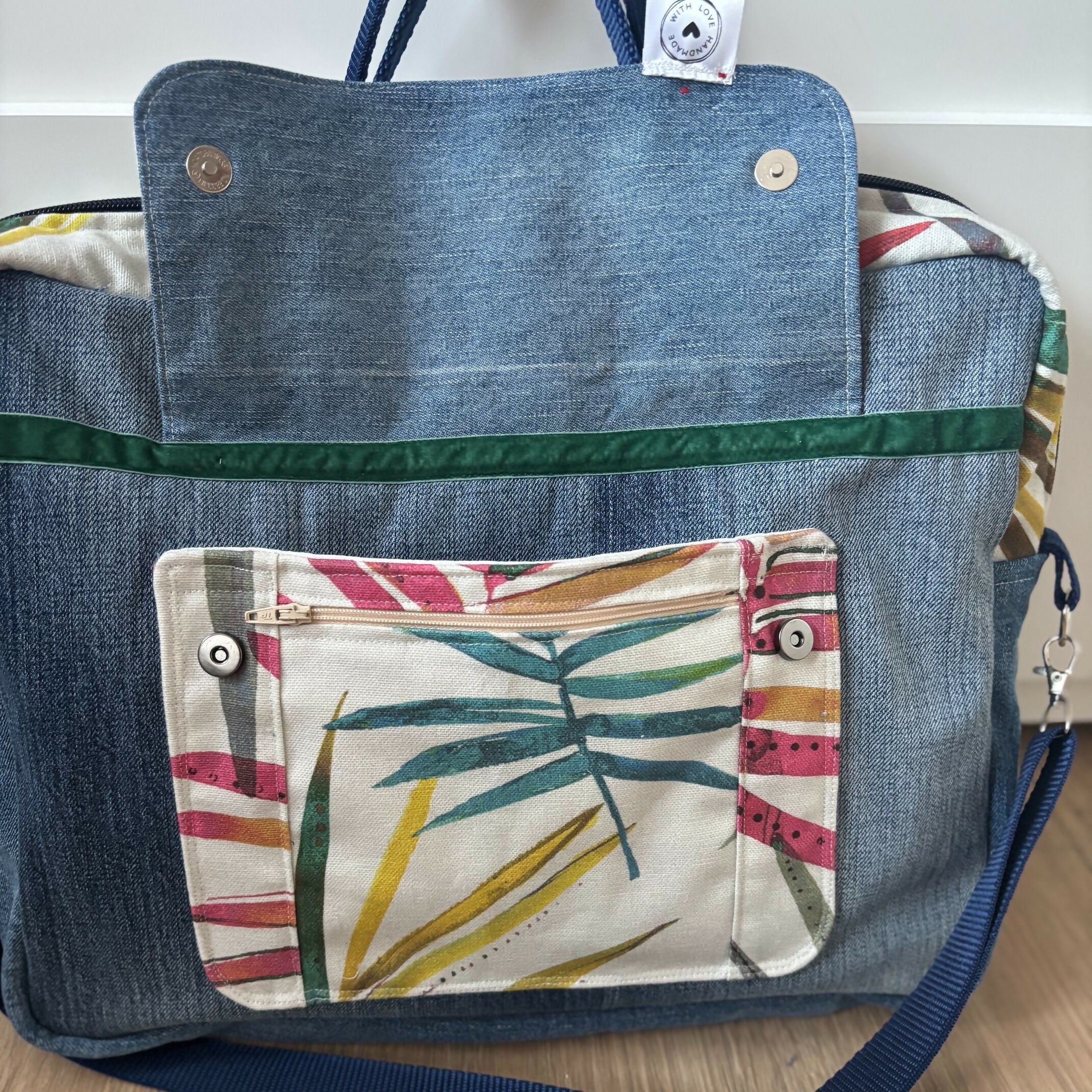 Unique Large Laptop Bag Case Made From Upcycled Jeans With Adjustable strap