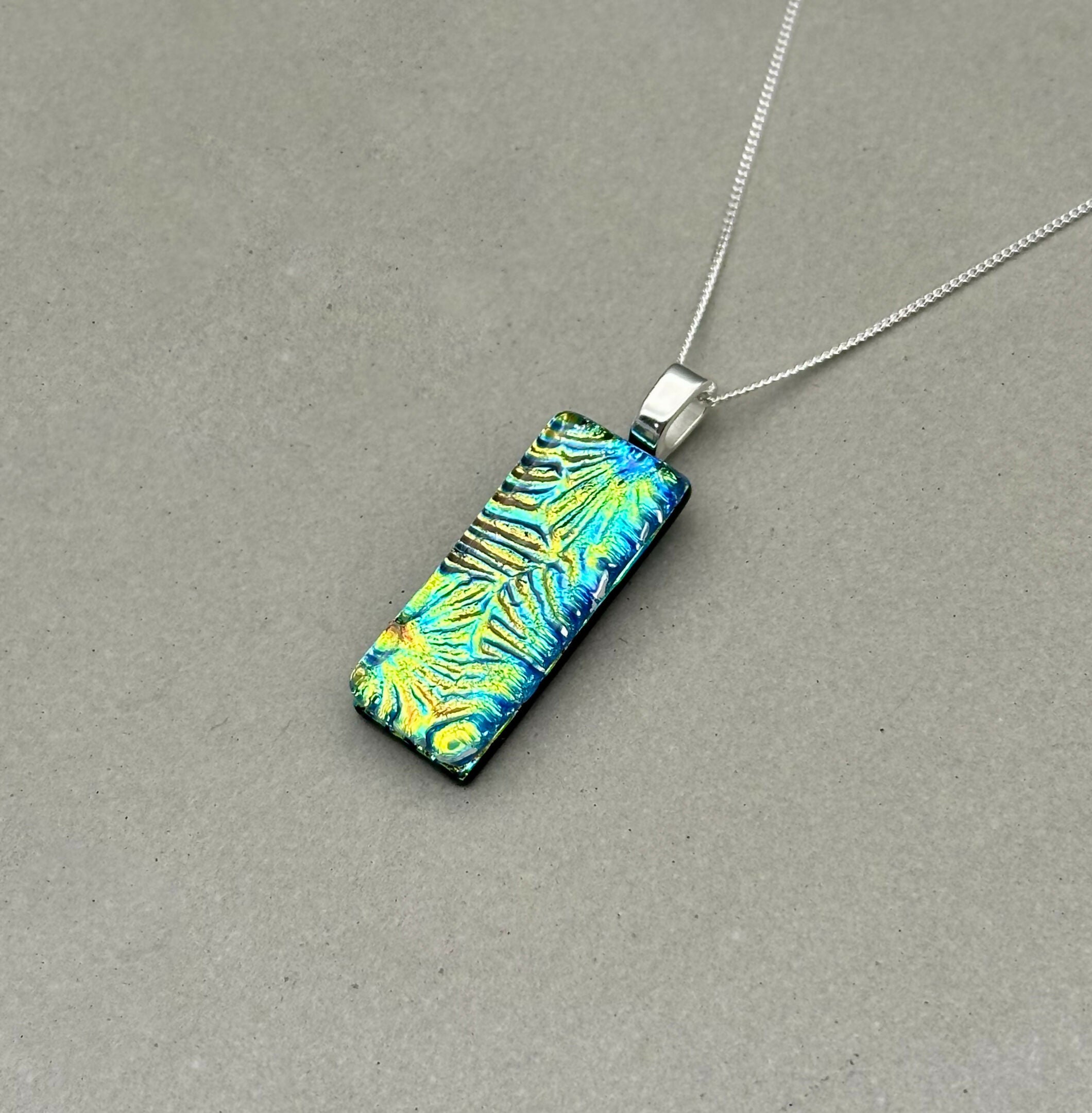 Rainbow Flower Dichroic Glass Necklace and Earrings Set - Sterling Silver, Handmade by Jade Tapson Glass.