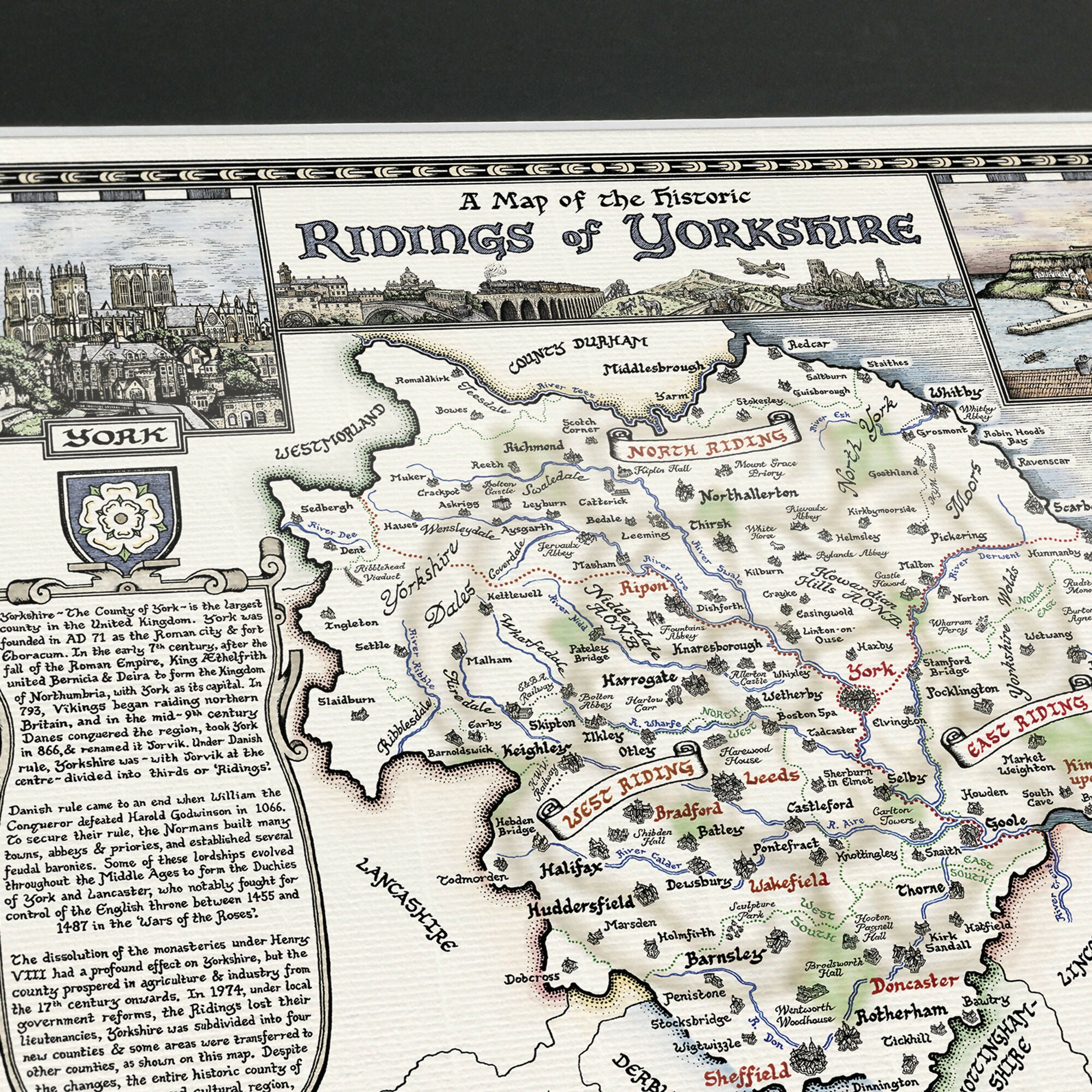 Yorkshire Ridings Map Hand Drawn Fine Art Print