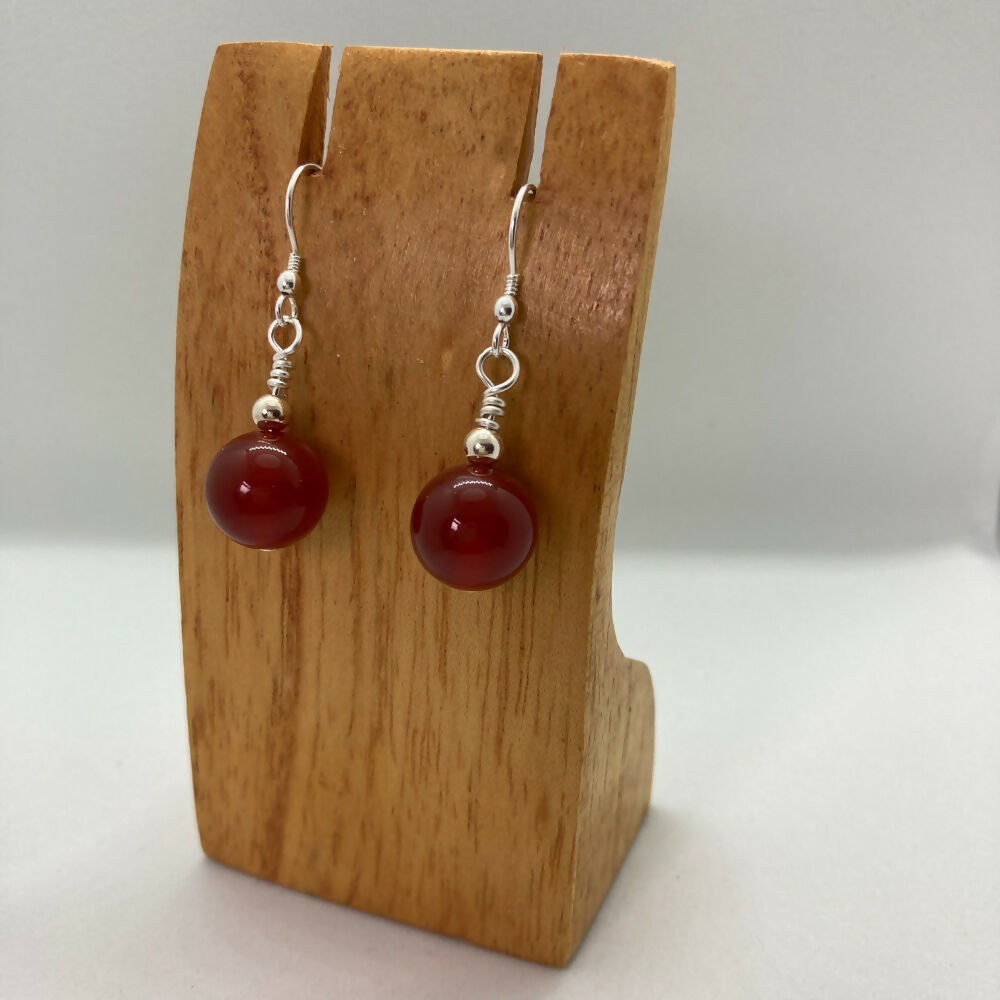 Carnelian and Silver Bead Earrings