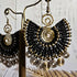 Egyptian Queen Earrings; Large Statement Black Macrame Gold Spirals Earrings