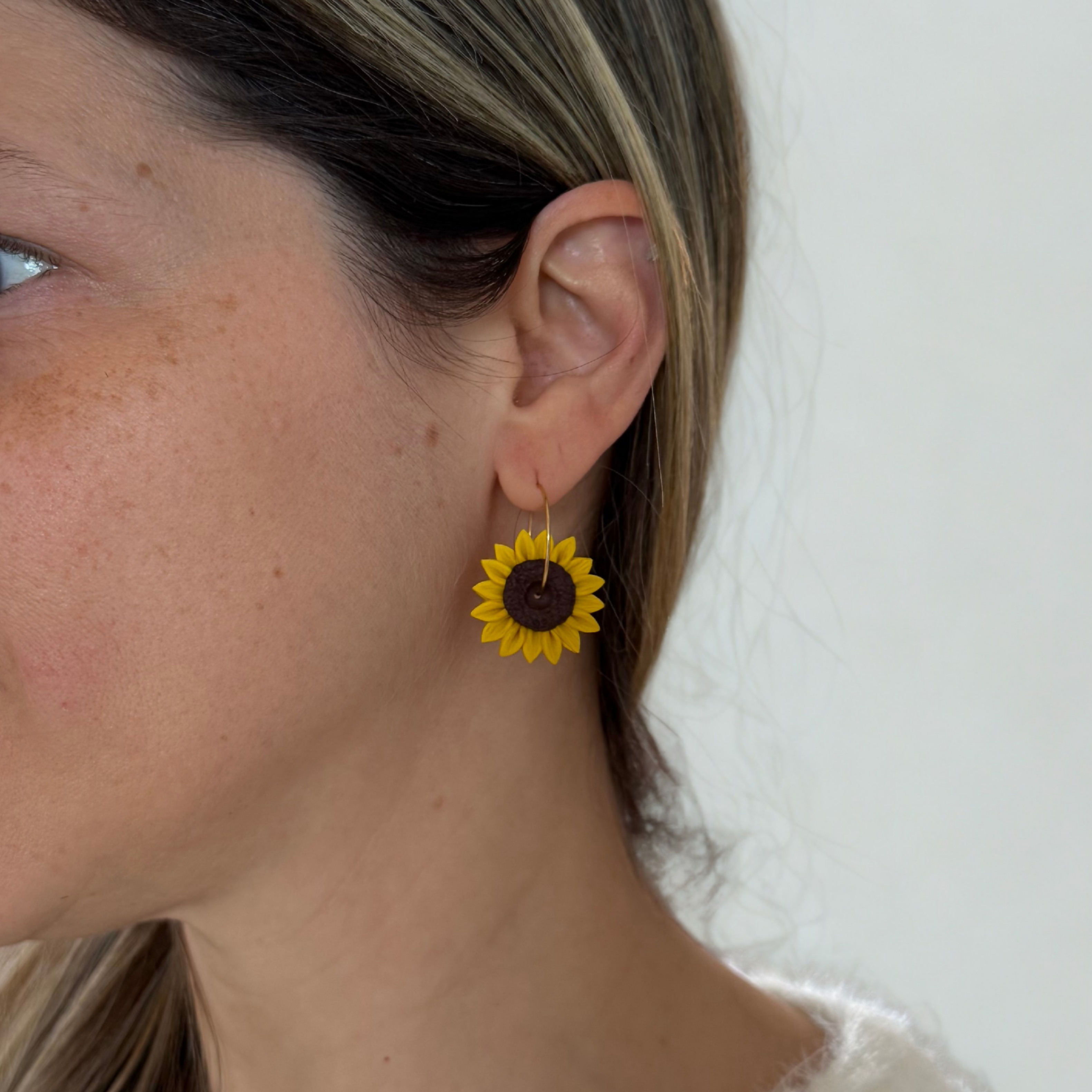 Sunflower Hoop Earrings in Yellow and Brown