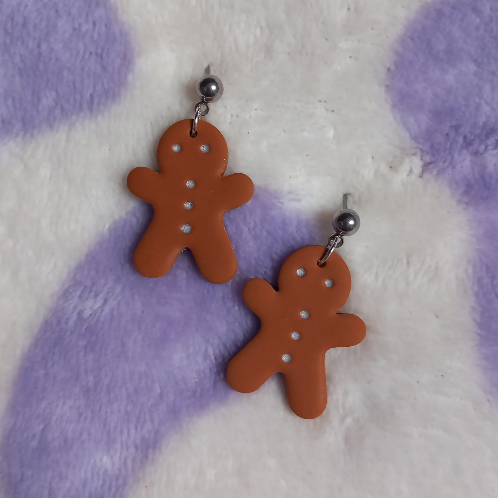 Polymer Clay Gingerbread Man Dangle Earrings