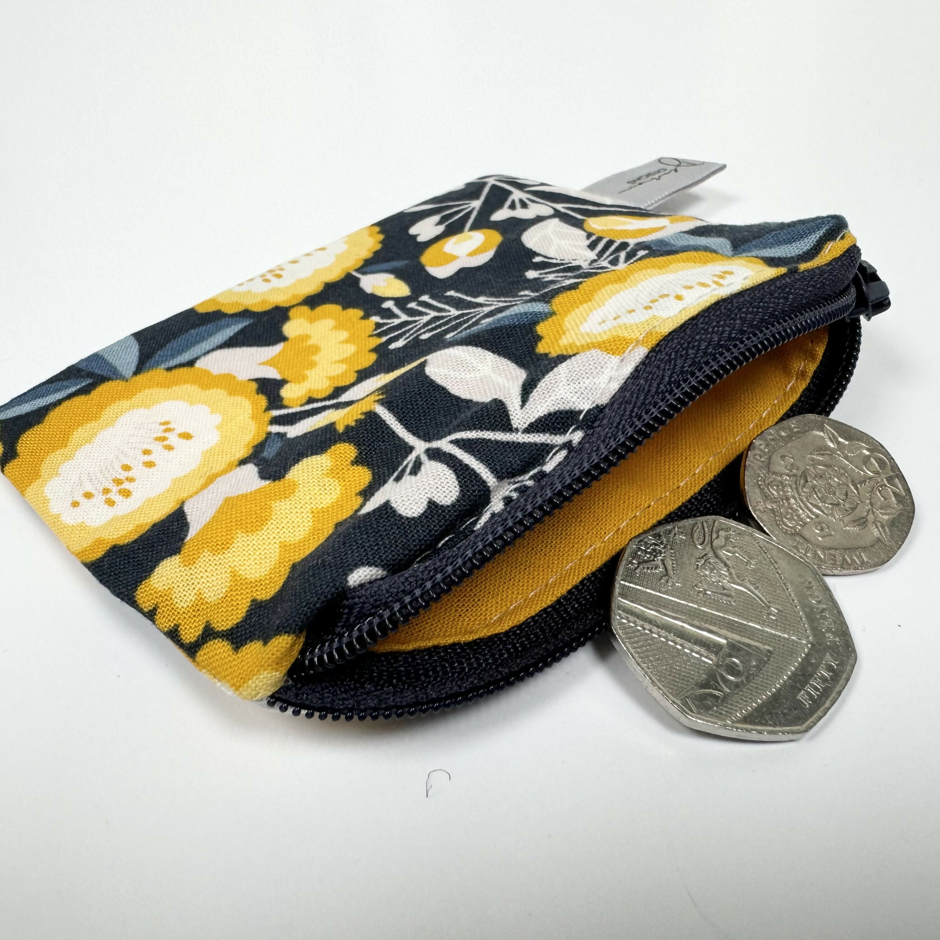 Small Coin Purse - Navy and Mustard Floral