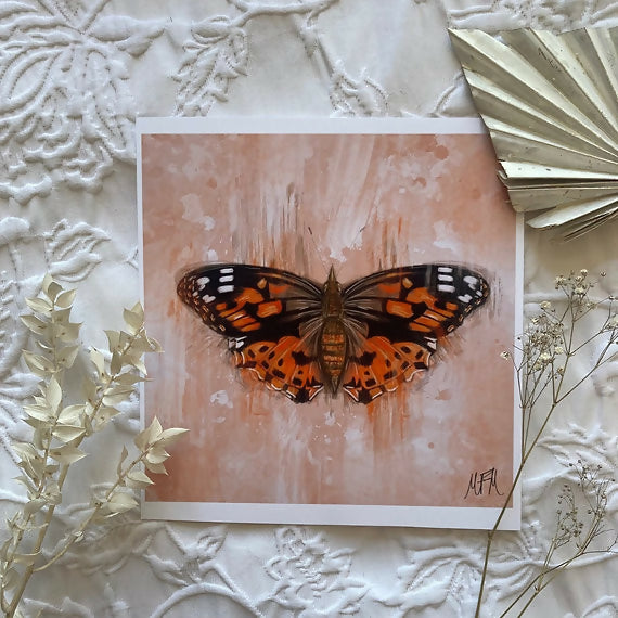 'Painted Lady' Butterfly Illustration Square Print Mounted