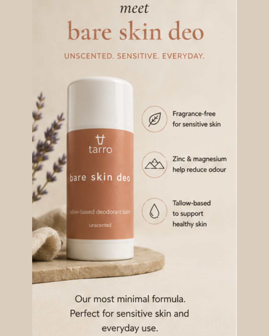 Bare Deodorant — Unscented Natural Deodorant Balm for Sensitive Skin