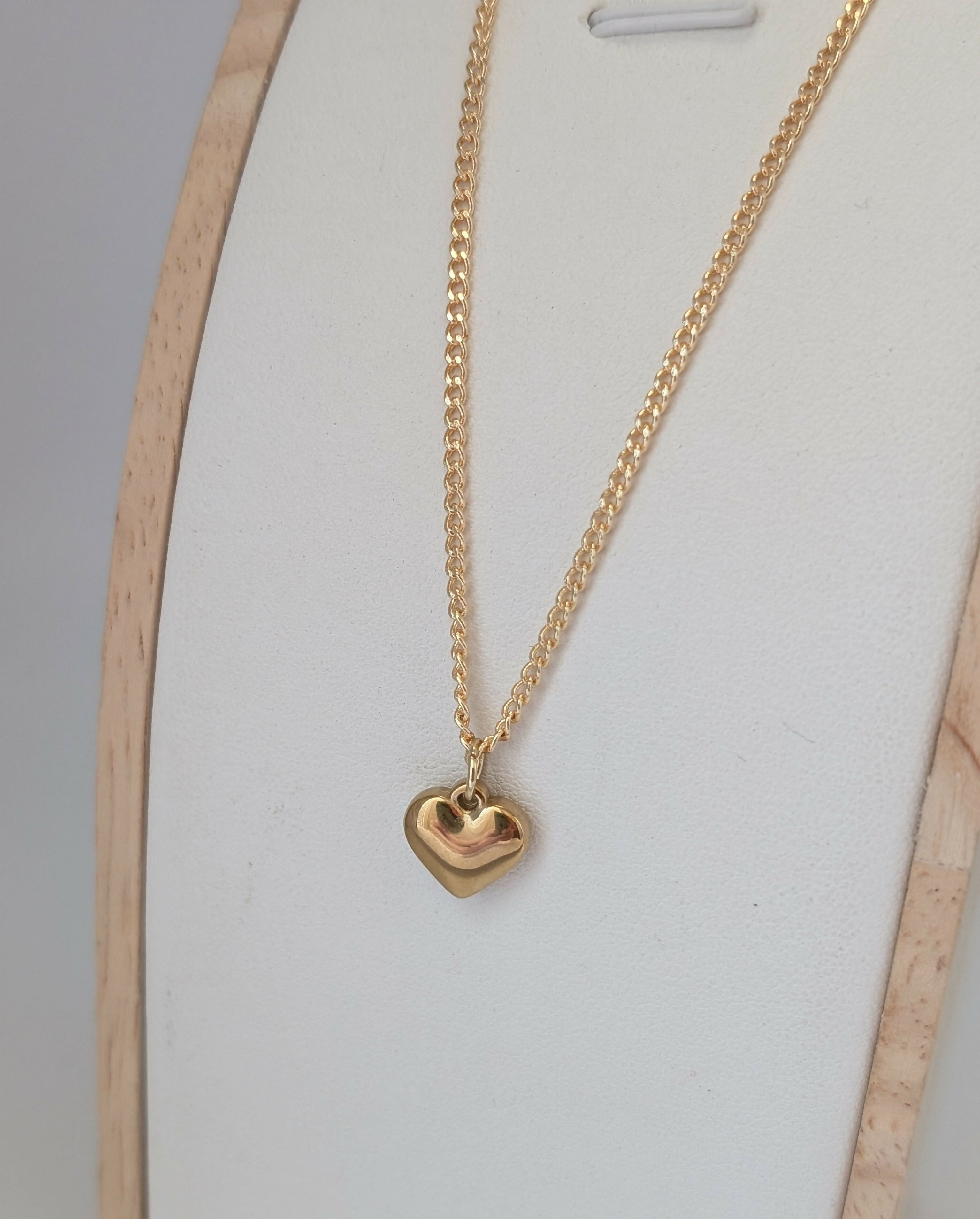 Chunky Gold 3D Heart Charm Necklace on a Flat Gold Plated Chain