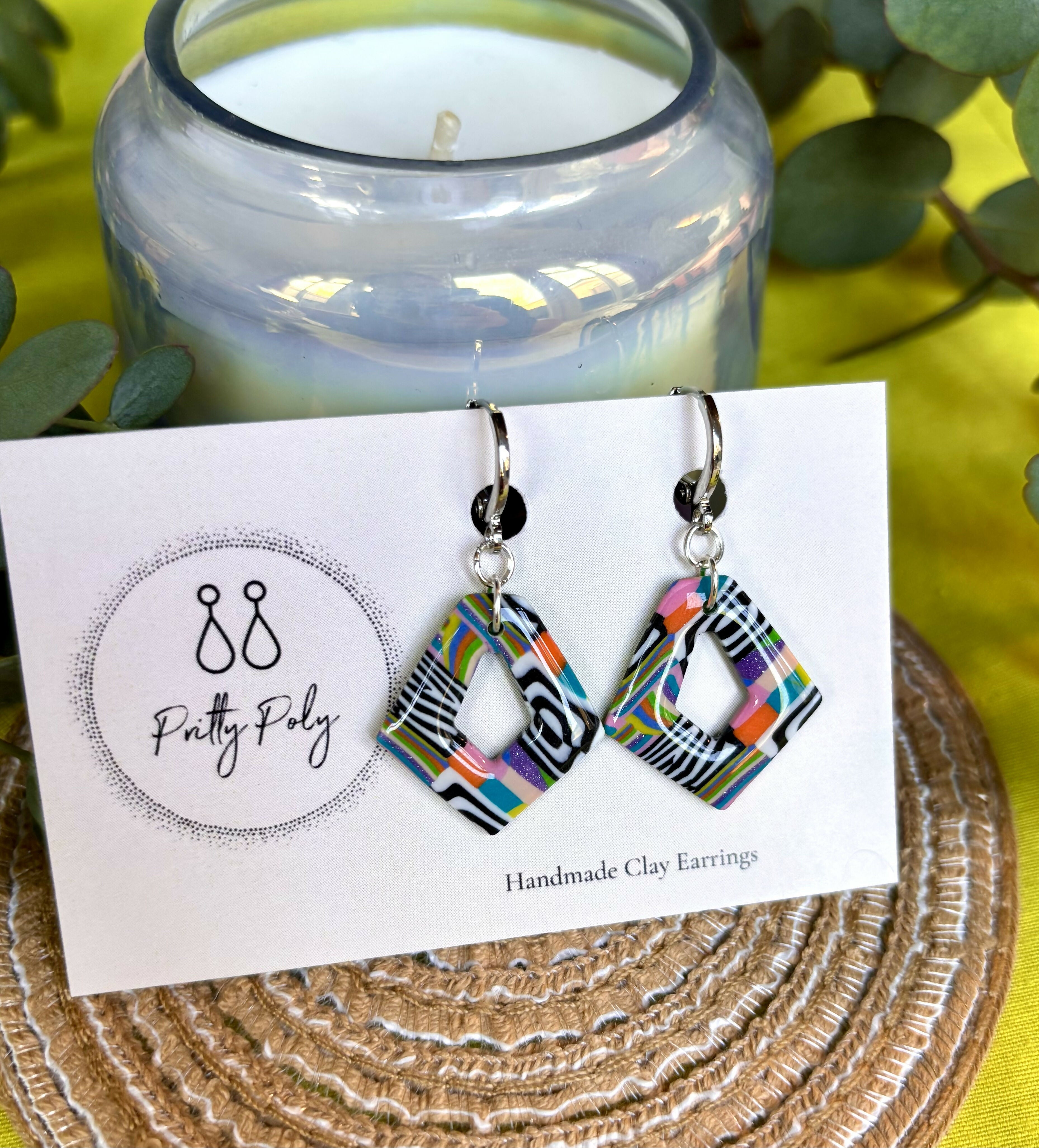 Funky Pattern Collection - Diamond Polymer Clay Earrings Huggie Hoops