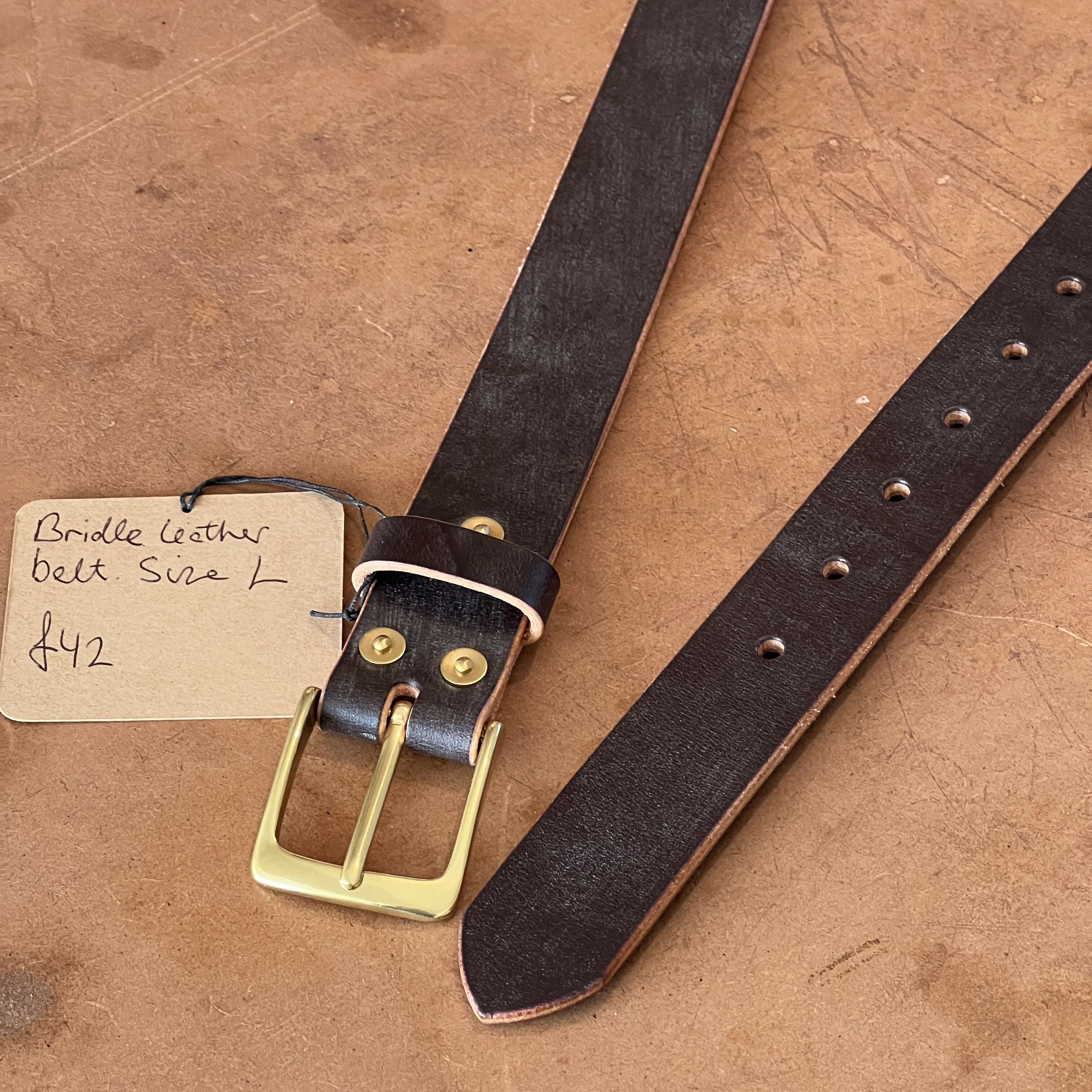 Bridle leather Belt With Solid Brass Buckle