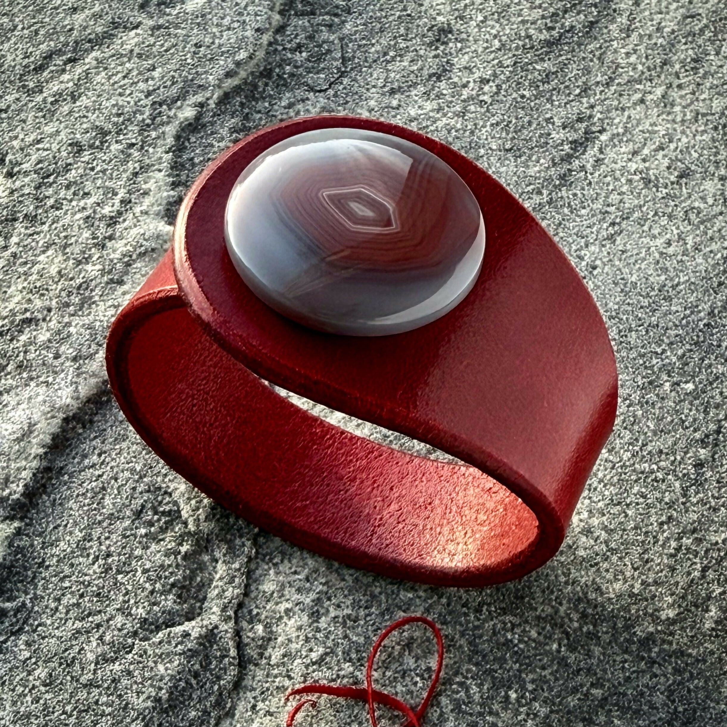 Handcrafted Natural Leather & Botswana Agate Gemstone Bracelet - Size S or M