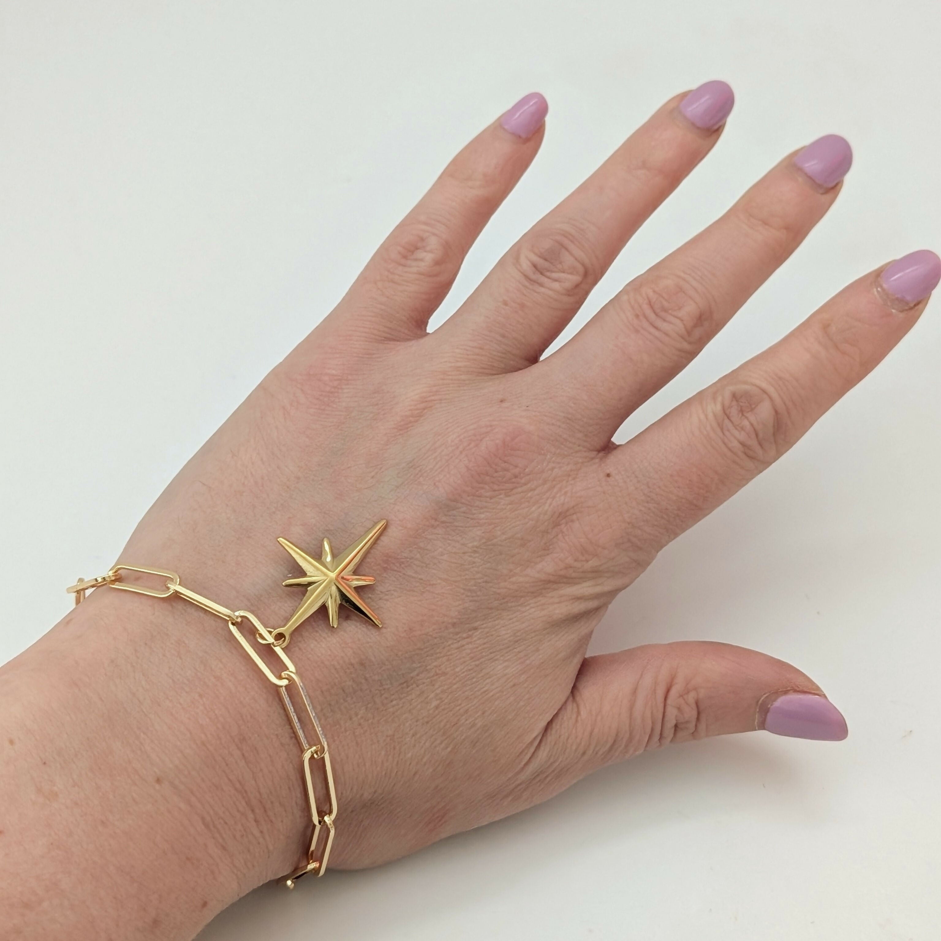 Gold North Star Bracelet on Paperclip Chain