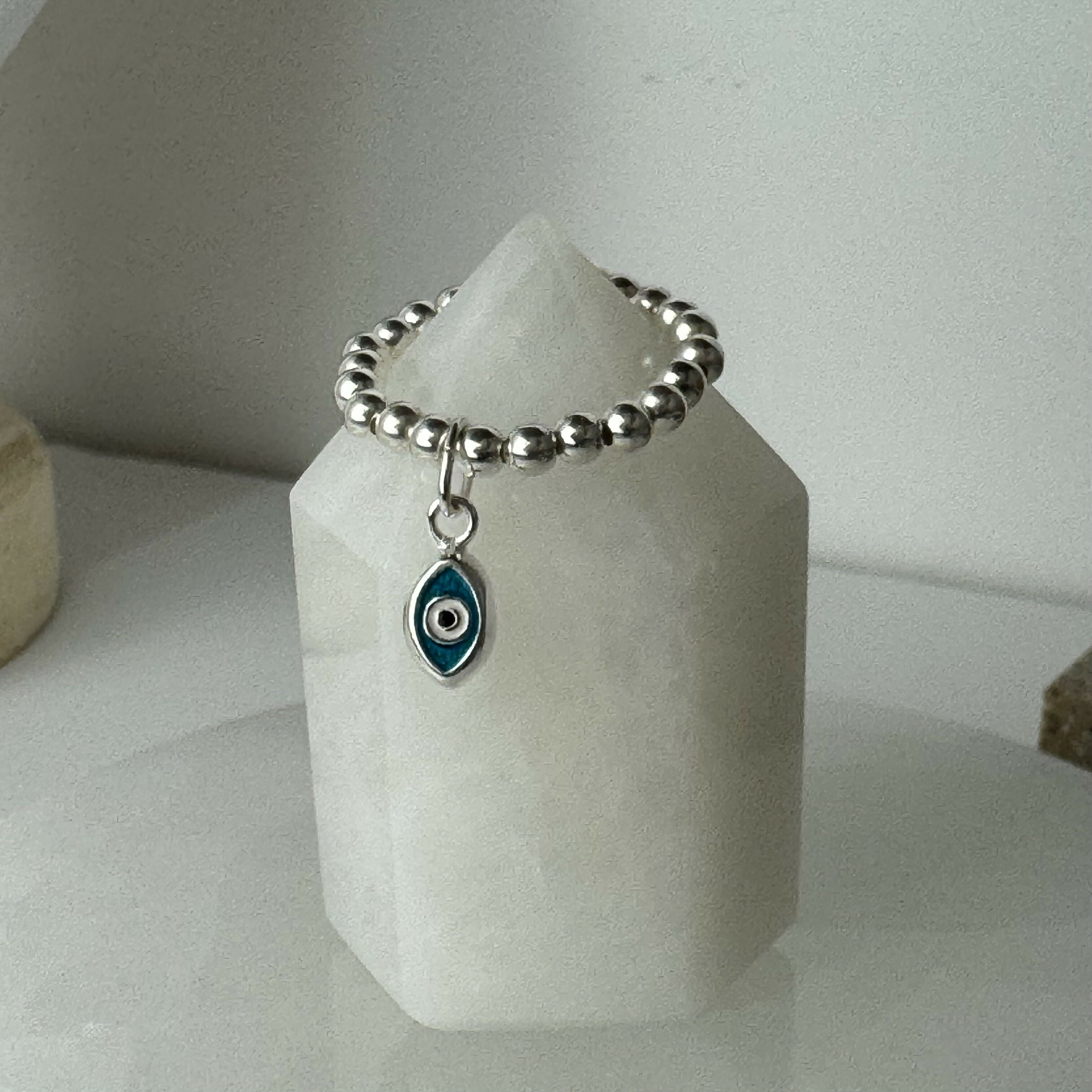 Sterling Silver Stretch Charm Beaded Rings
