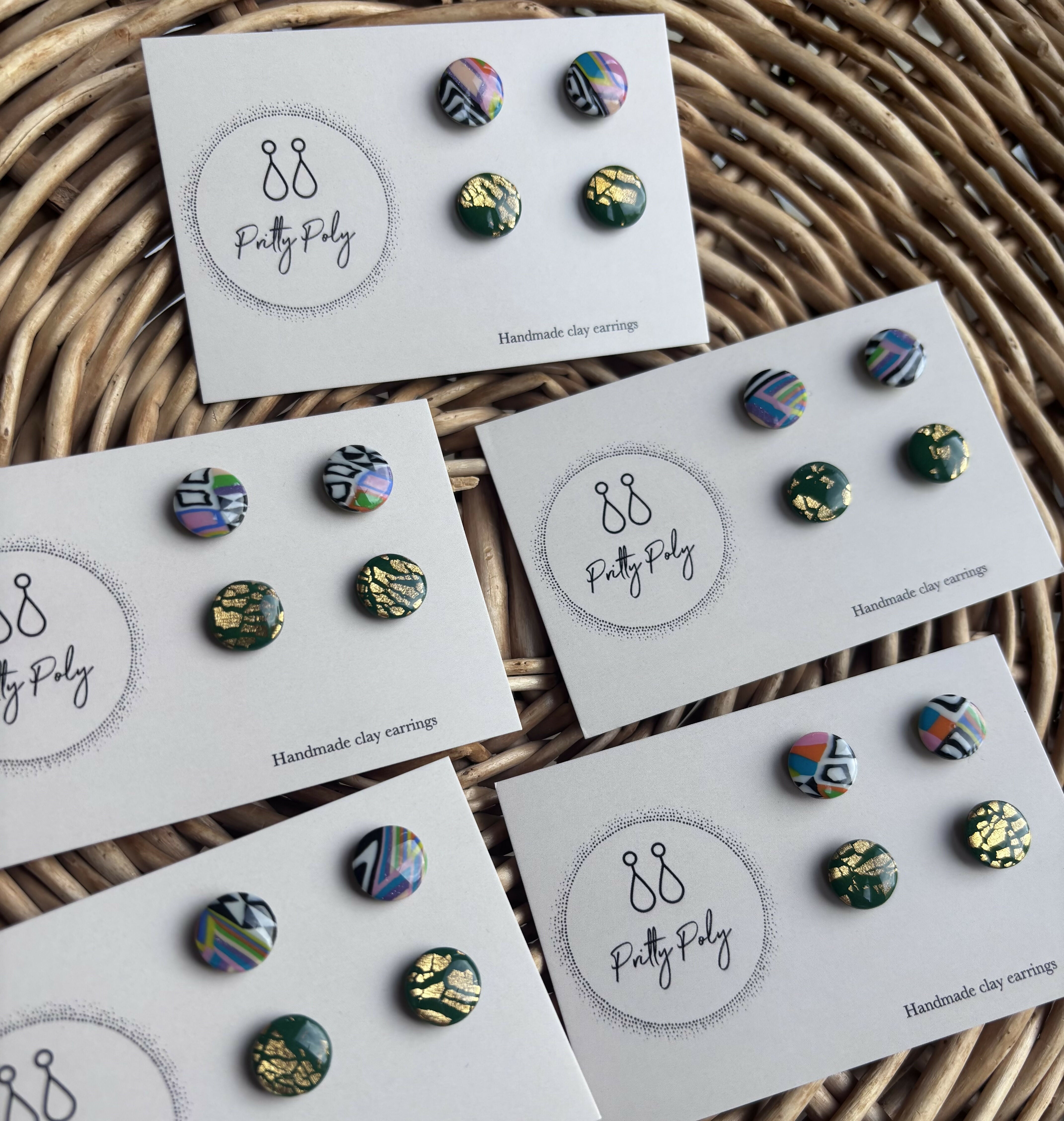Polymer Clay Stud Pack - Colour Pattern and Green Gold