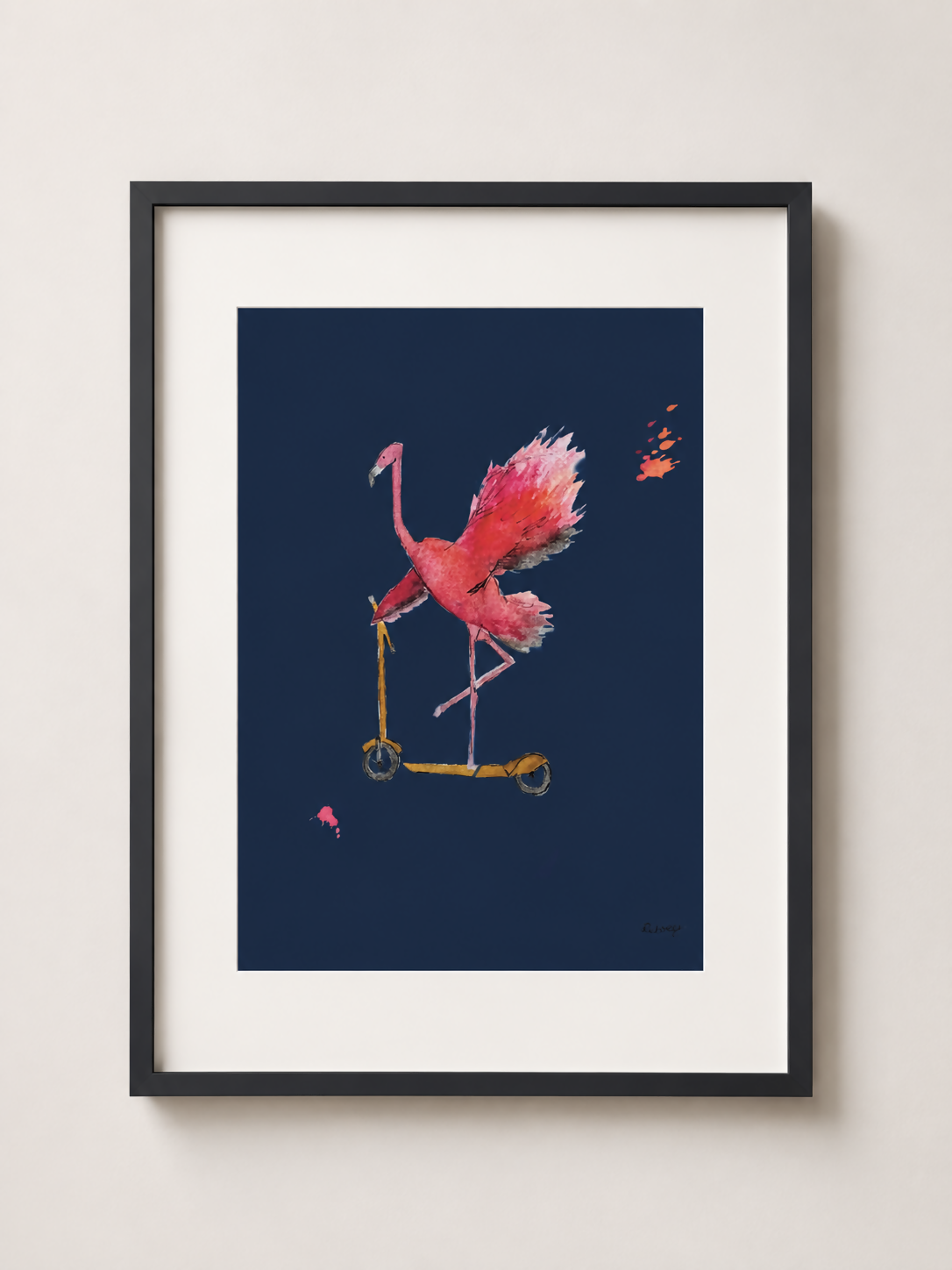 Let’s MinGO! – A3 Framed Flamingo Scooter Art Print