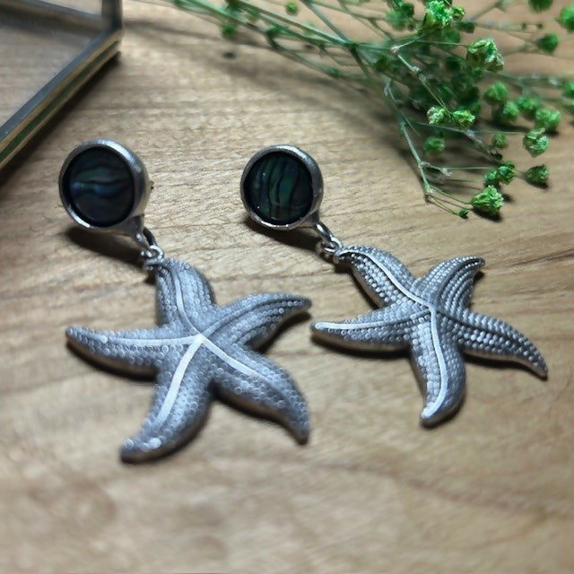 Stunning Silver Plated Starfish & Abalone Shell Earrings