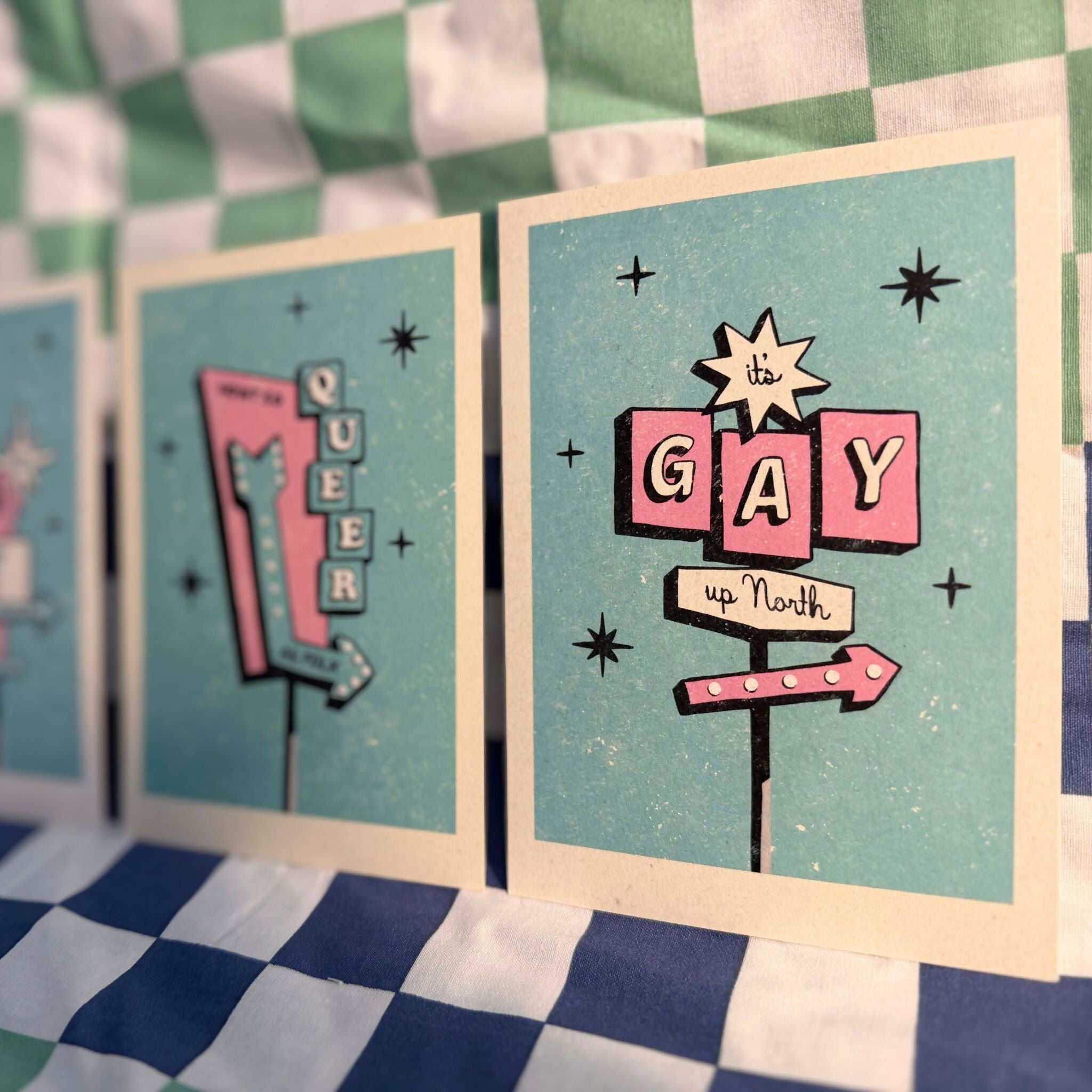 'It's Gay up North' Illustrated Postcard