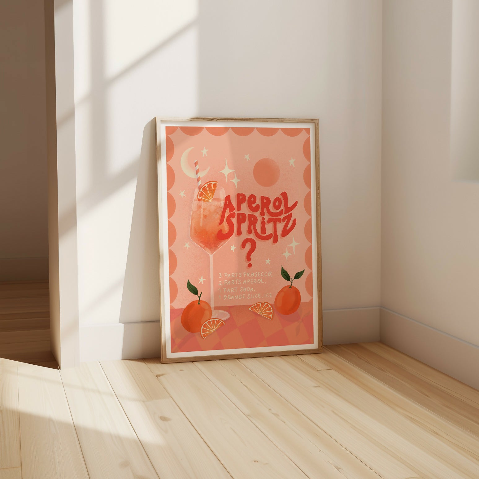 Aperol Spritz Recipe Art Print: Kitchen Cocktail Illustration