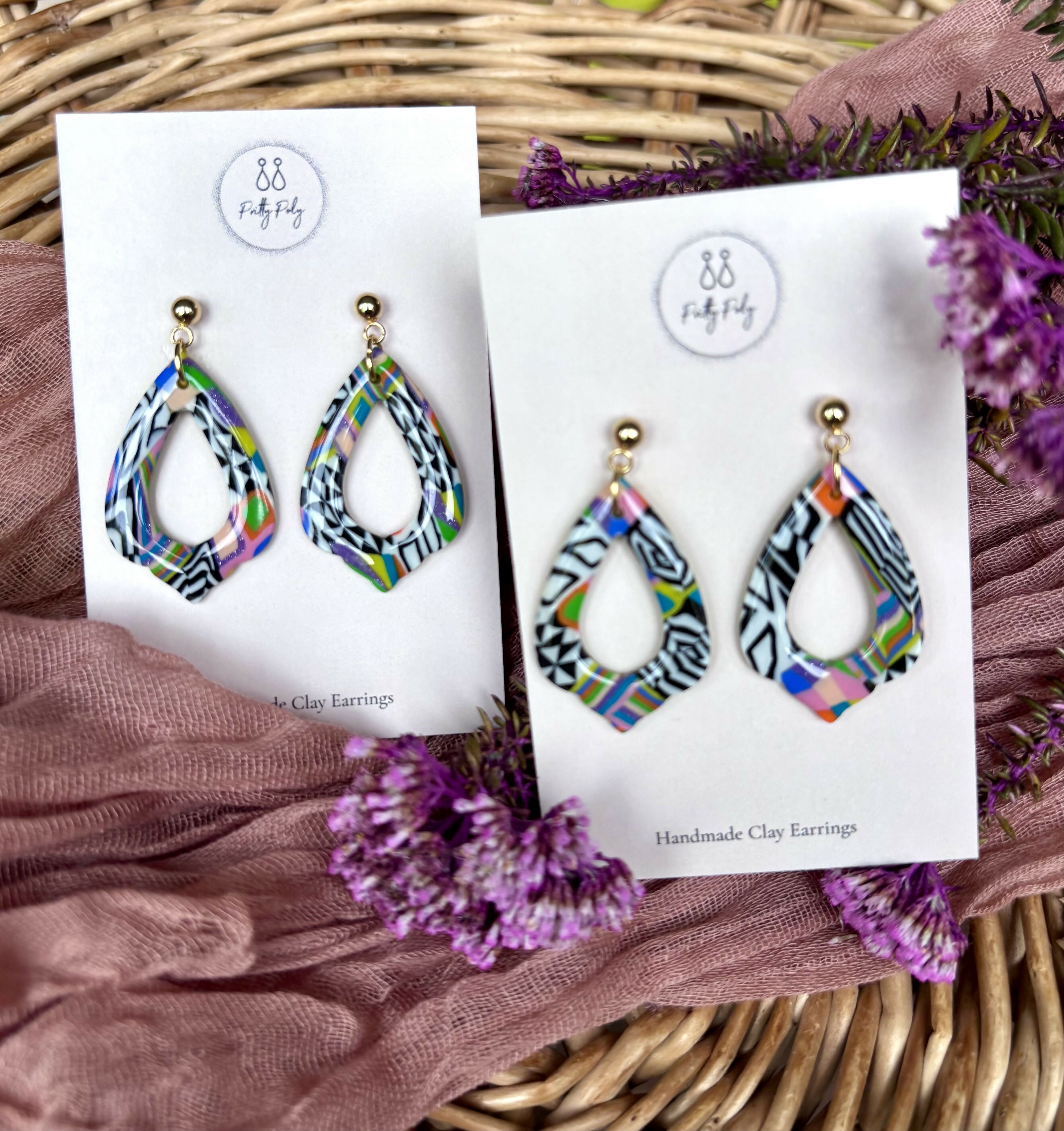 Funky Pattern Collection - Teardrop Dangle Polymer Clay Earrings