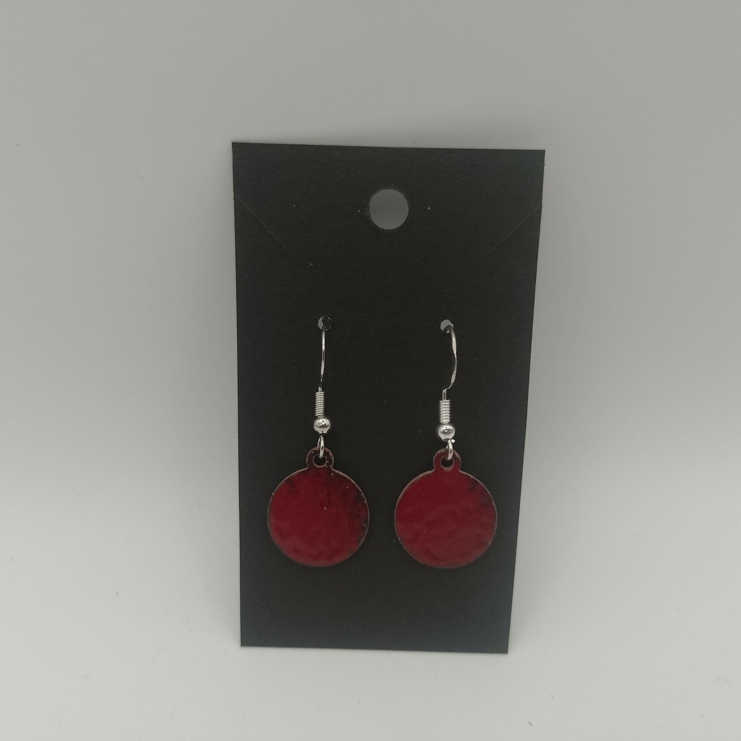 Dark Red Enamel Circle Earrings