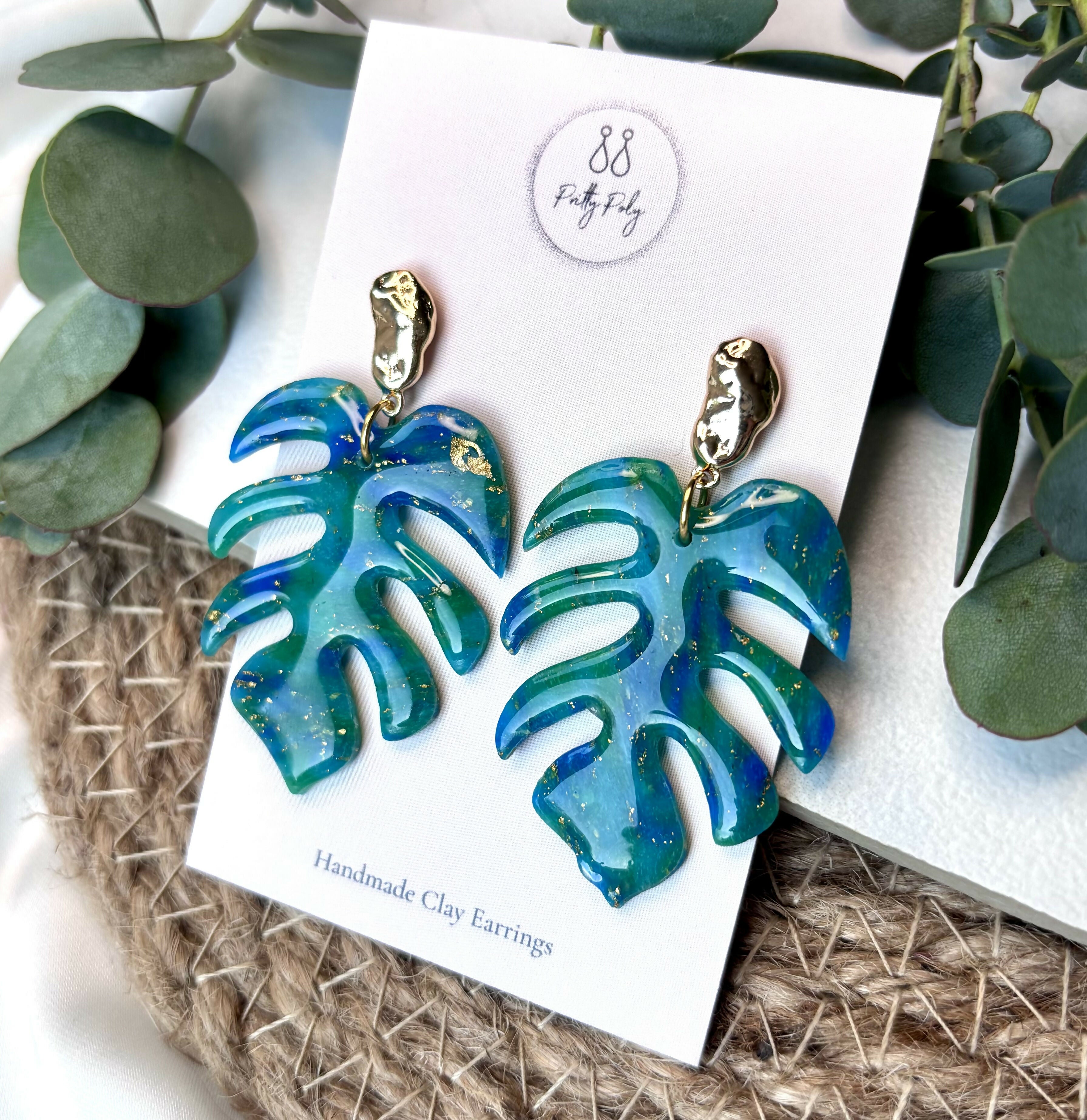 Ocean Dream Collection - Monstera Leaf Polymer Clay Earrings