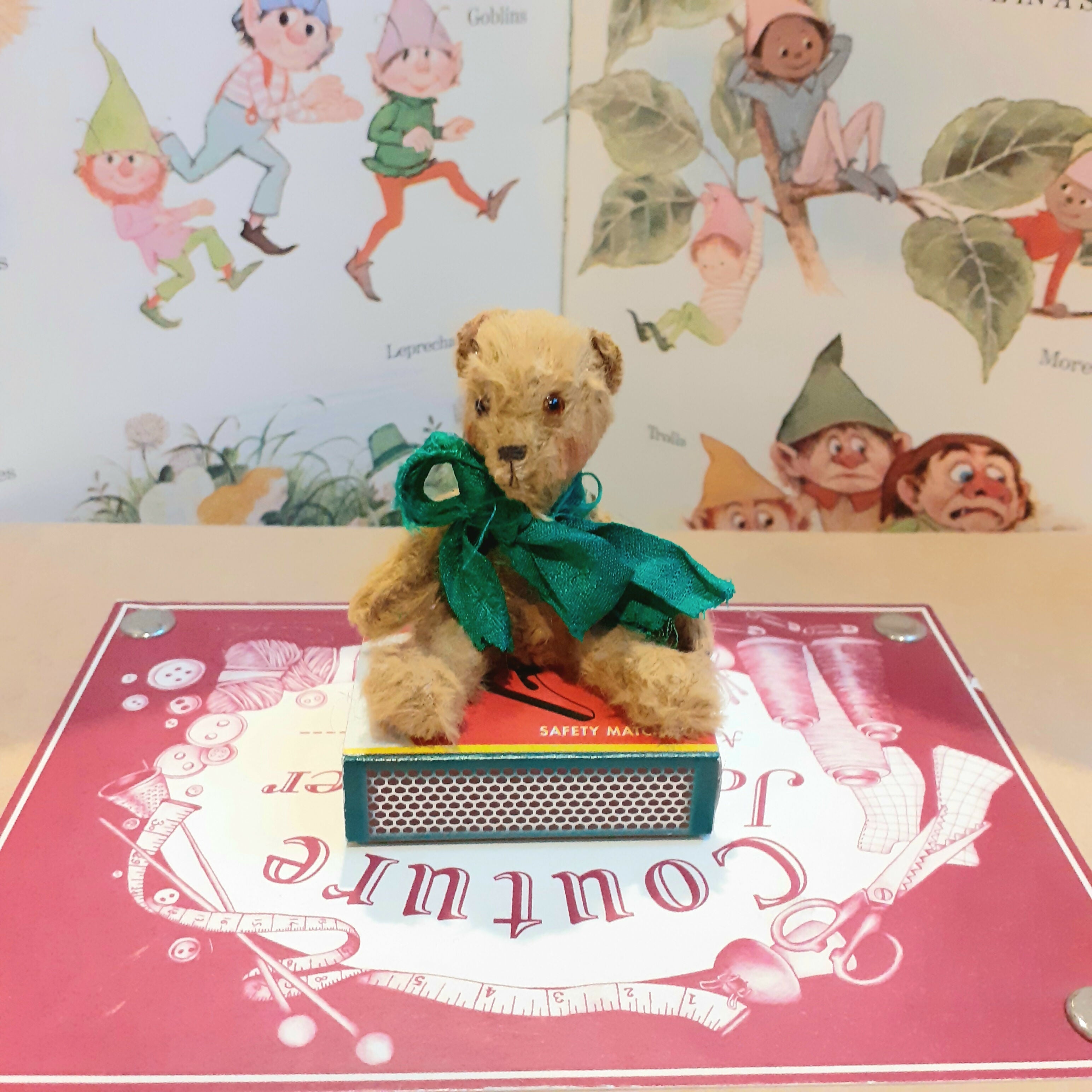 Miniature Teddy On Matchbox Ornament