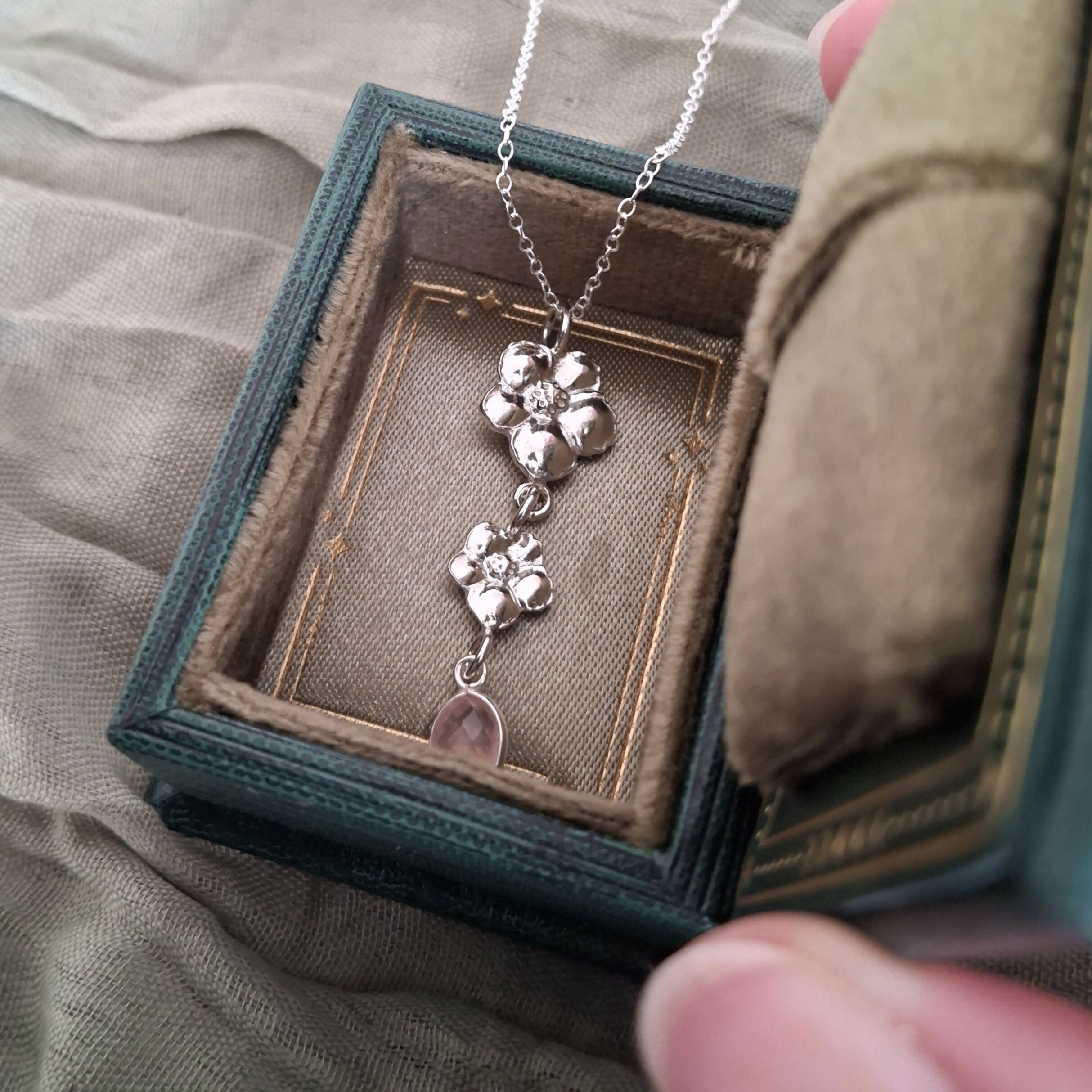 Handmade Hibiscus Necklace With Rose Quartz