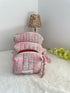 Pink Quilted Toiletry Bag with Zipper with white flower print