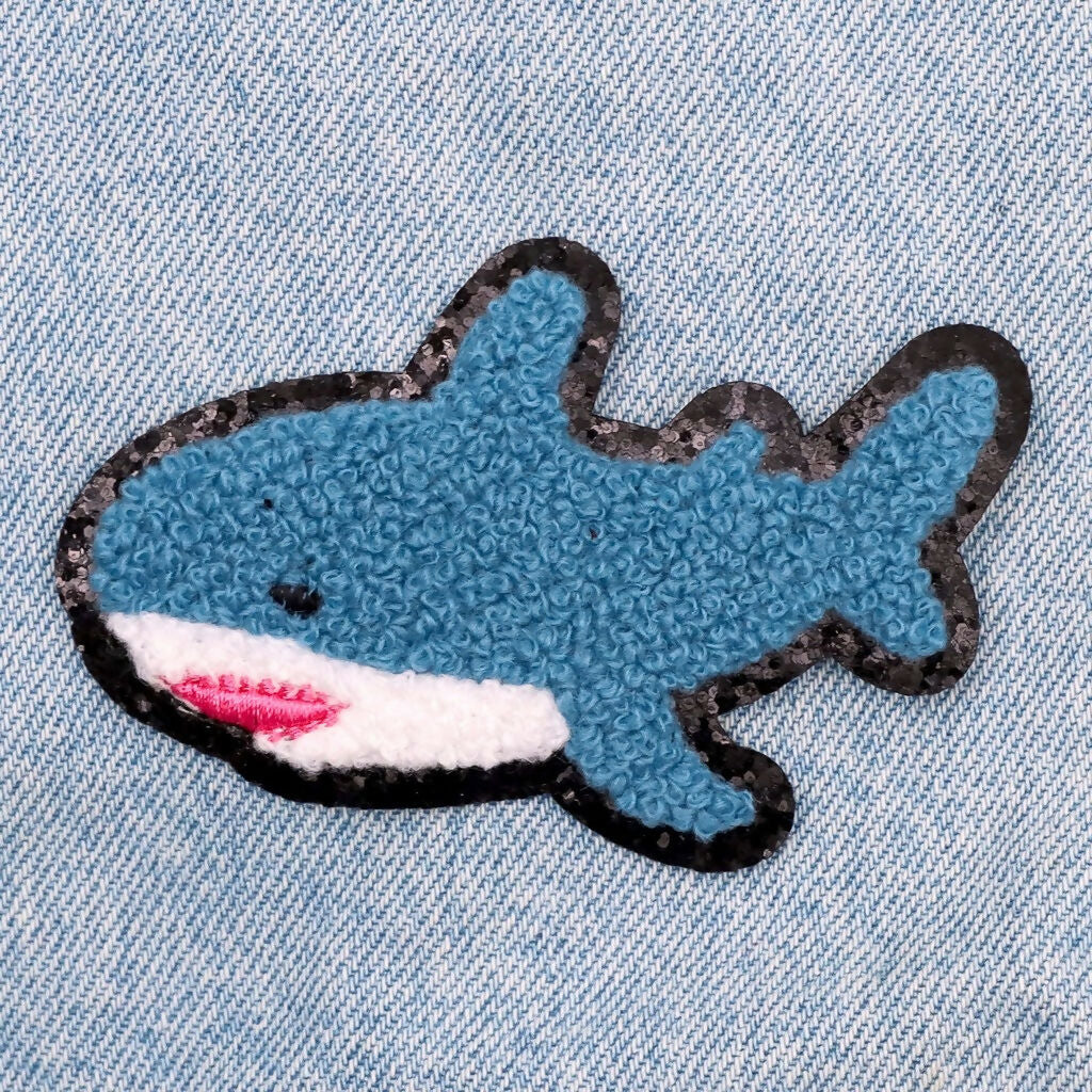 Kawaii Shark Fuzzy Chenille Iron-On Patch