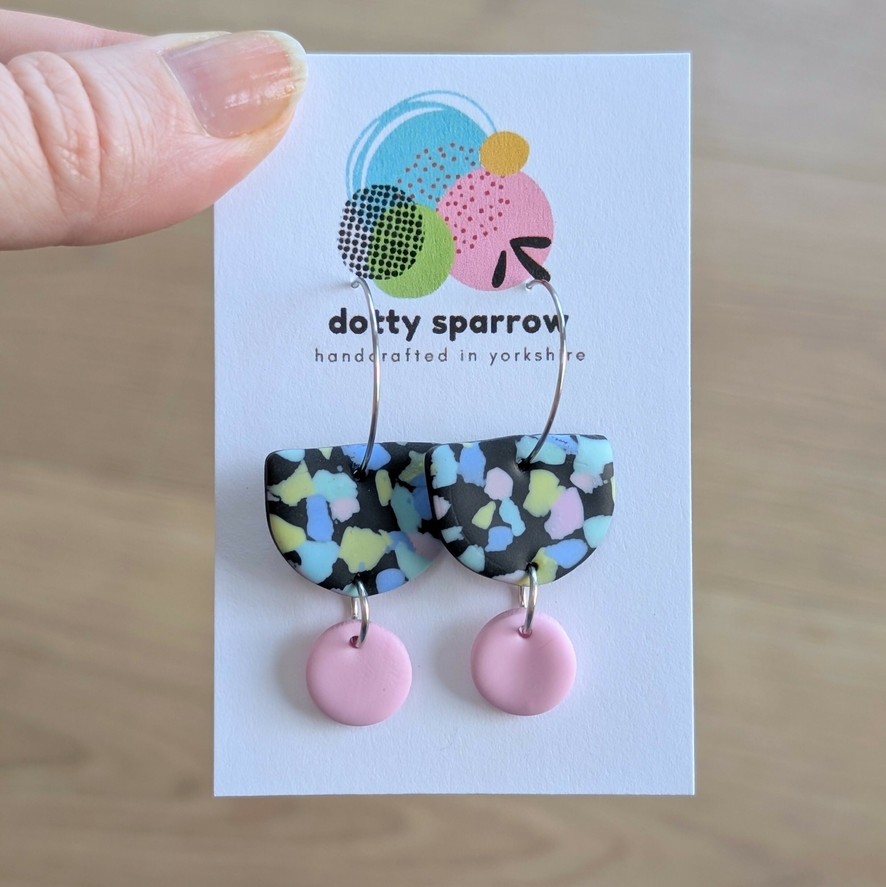 Pastel Terrazzo Hoop Dangle Handmade Polymer Clay Earrings