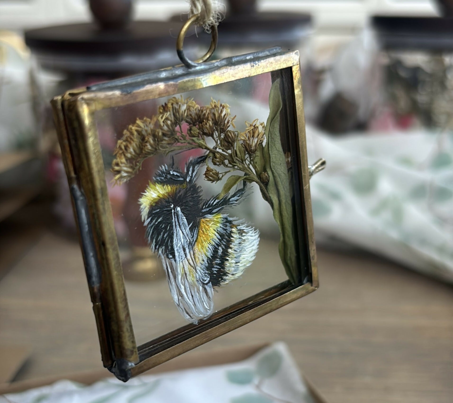 Original Bee Painting 'The Upside Down' Glass Hanging