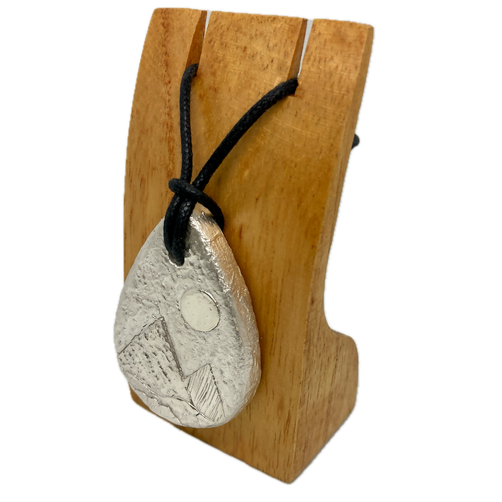Moonlit Mountains Chunky Statement Landscape Pendant Necklace -Silver And Black Cord