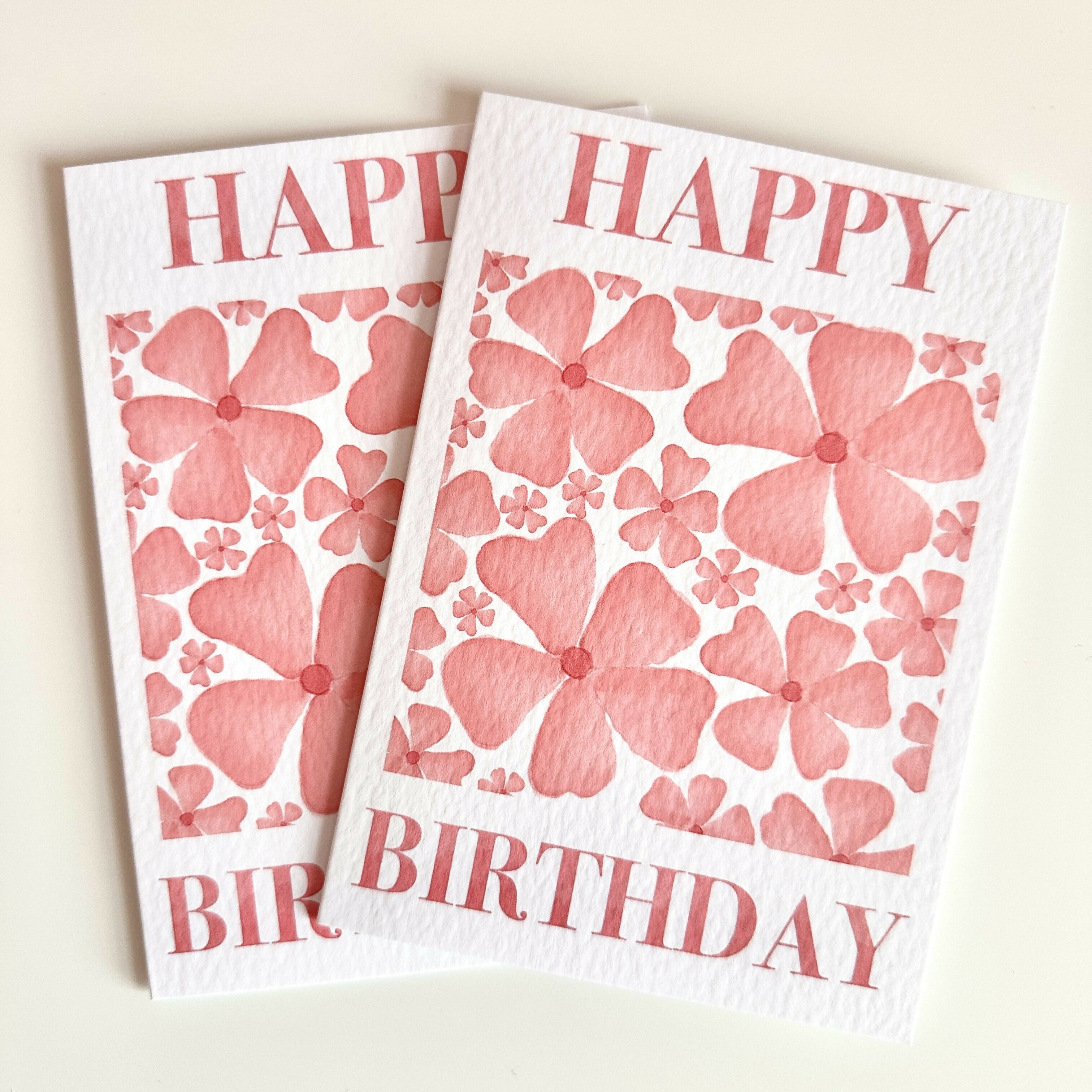 Red Floral Happy Birthday Card