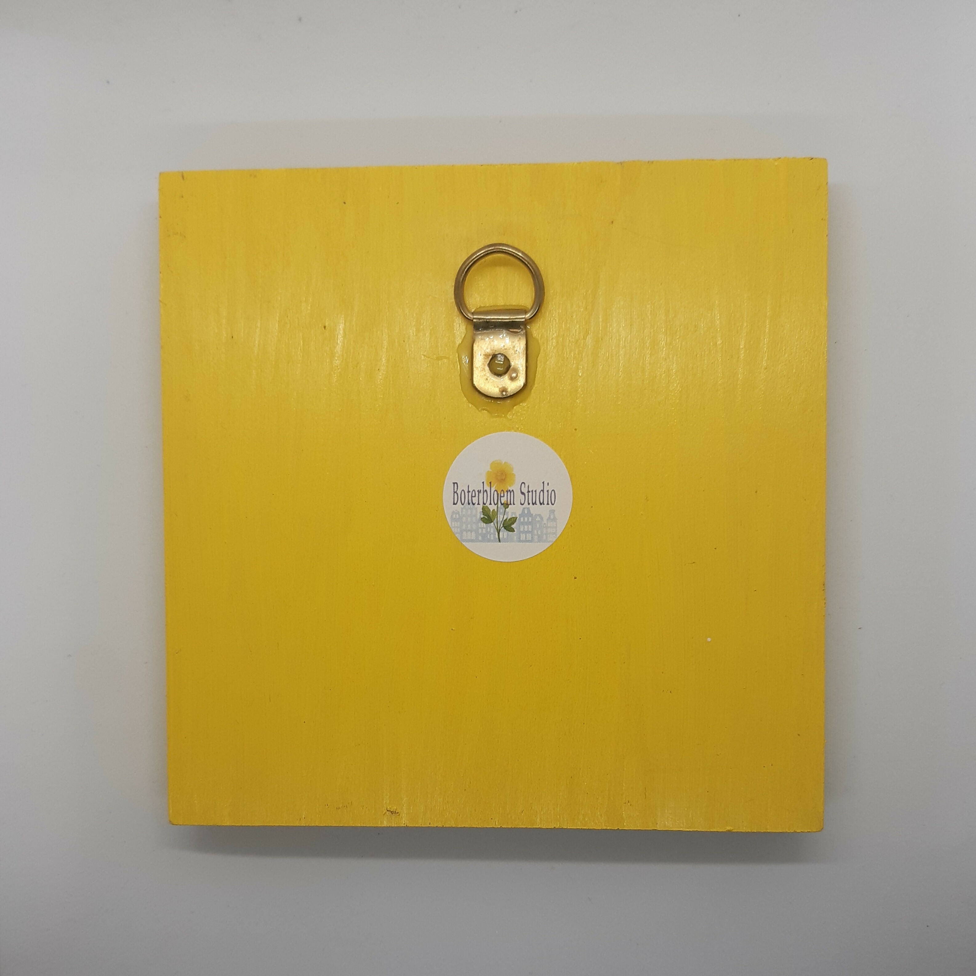 Clay Blue Painted Dutch Houses in Wooden Yellow Trinket Tray