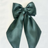 Dark Green Satin Hair Bow with Barrette Clip
