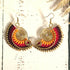 Sunset Macrame Earrings; Golden Spiral Knotted Cord Boho Red Orange Yellow Earrings