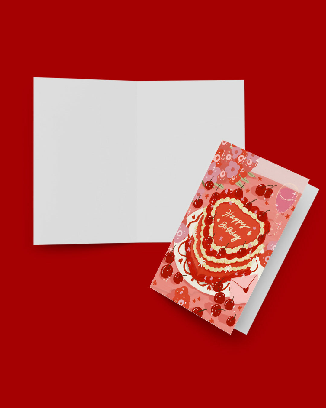 Cherry Heart Cake Birthday Greeting Card