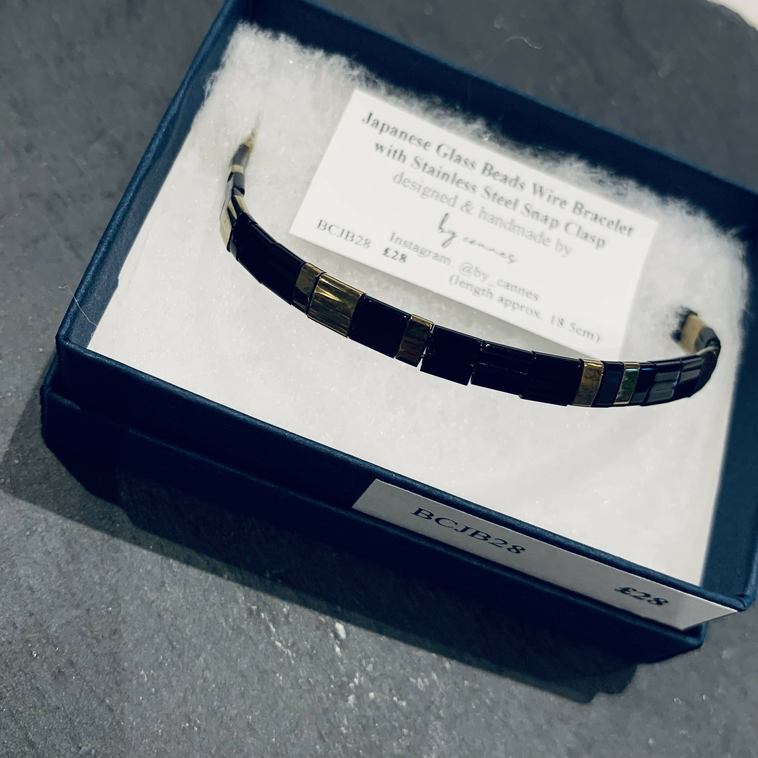 Japanese Tila Glass Bead Bracelet - Black & Gold