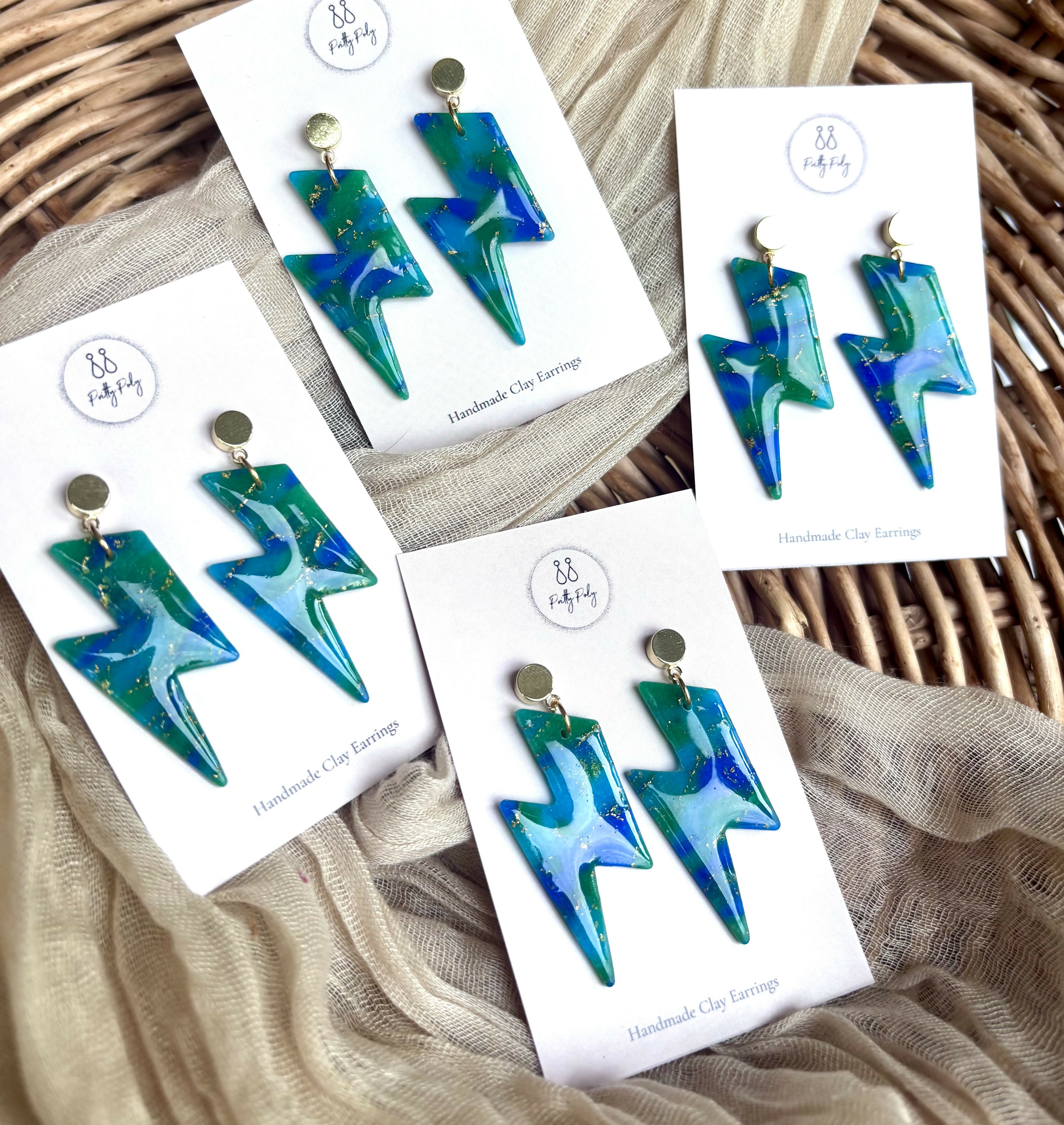 Ocean Dream Collection Polymer Clay Earrings Lightening Bolts