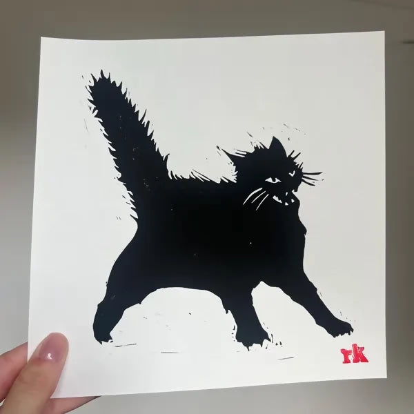 Lino Printed Artwork - Angry Girl