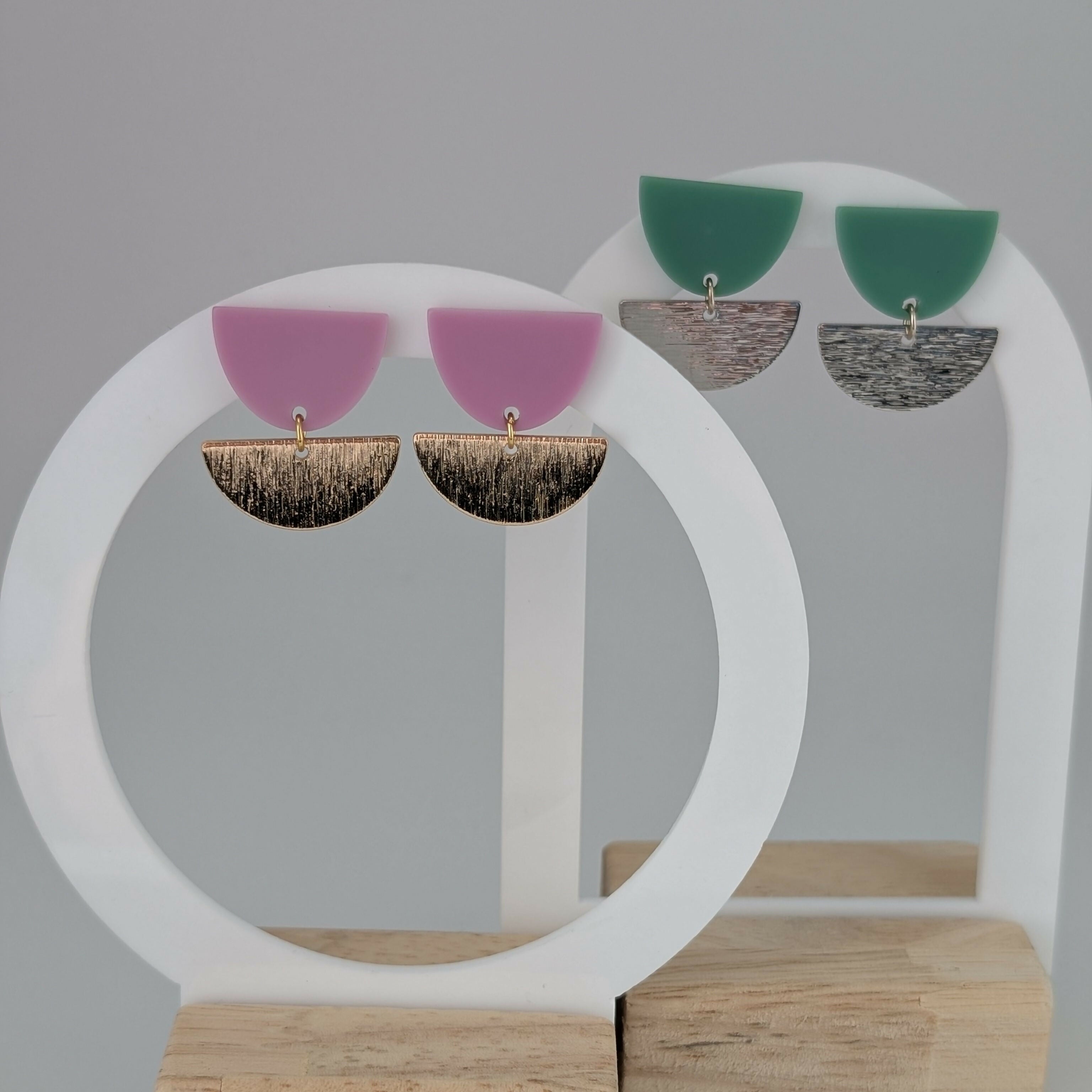 Mauve Pink Tulip Geometric Earrings in Gold or Silver