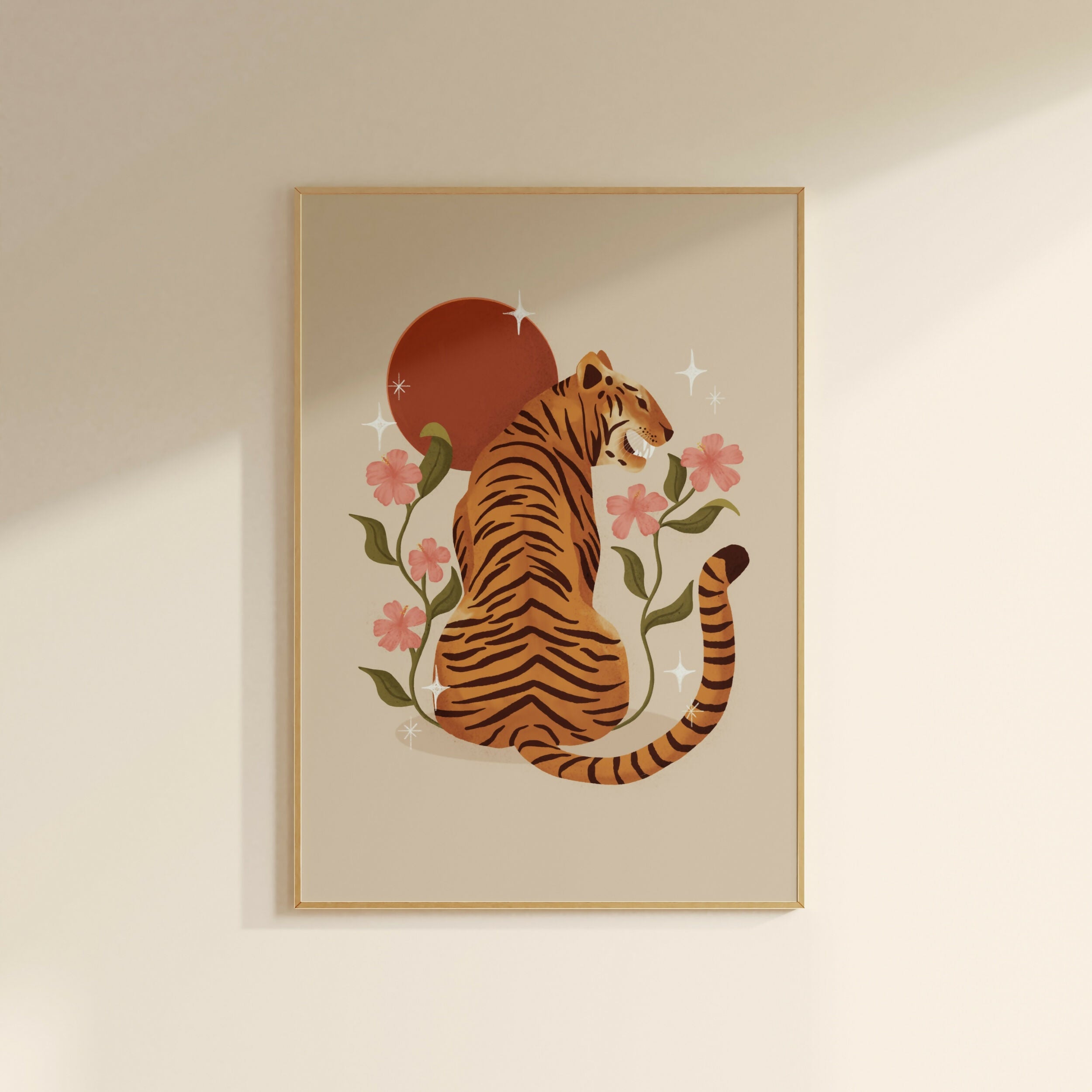 Tiger Illustration with Sun & Flowers (A4)