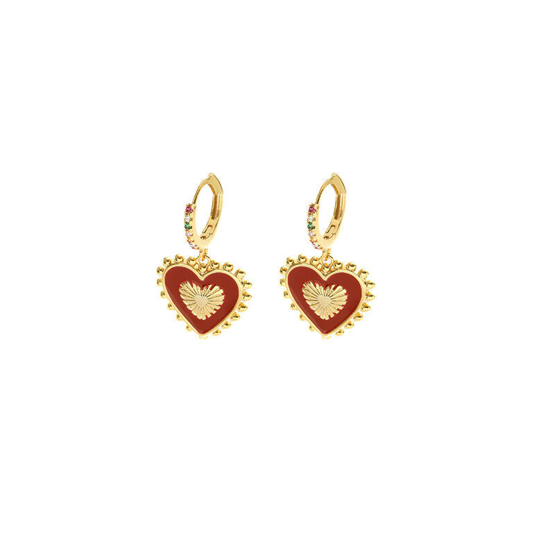 Heart Hoop Earrings | Gold & Red Enamel Charm | Art & Soul