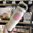 Hand Painted Dot Mandala Thermal Water Bottle with Handle: Cream with Pink and Red