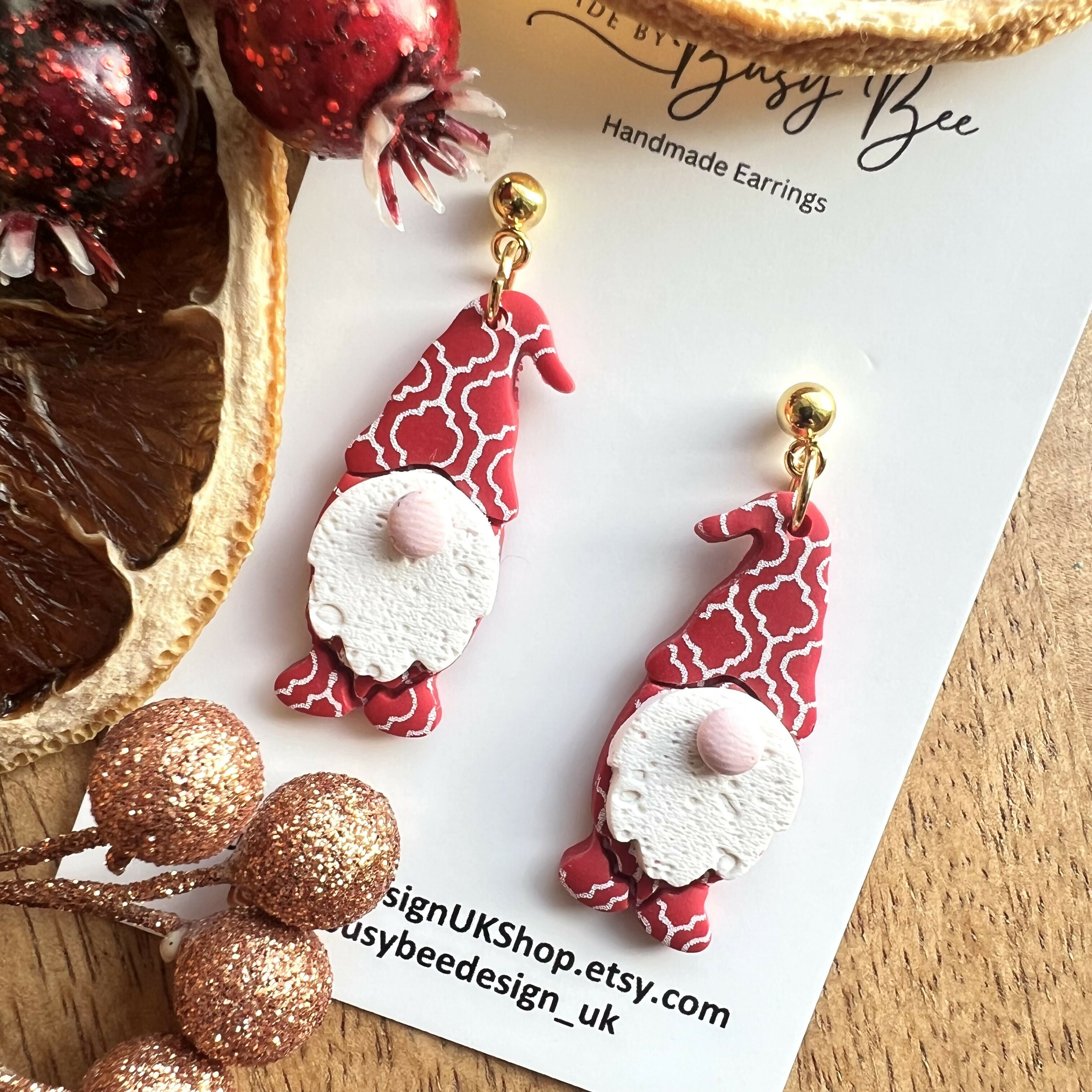 Polymer Clay Christmas Earrings / Handmade Festive Dangles / Xmas Jewellery
