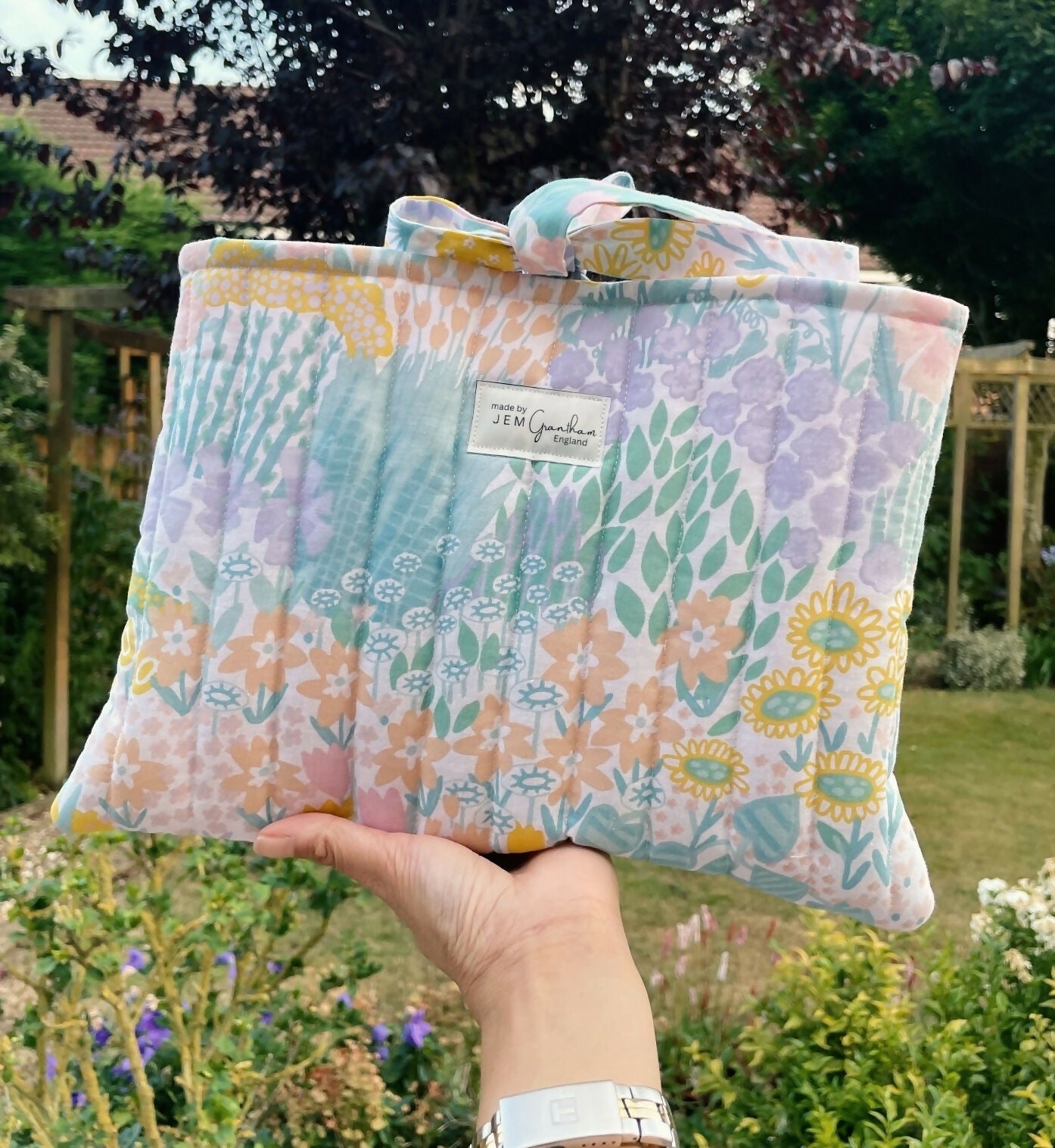 Handmade Quilted Book Sleeves with Ribbon Closure Meadow Prints