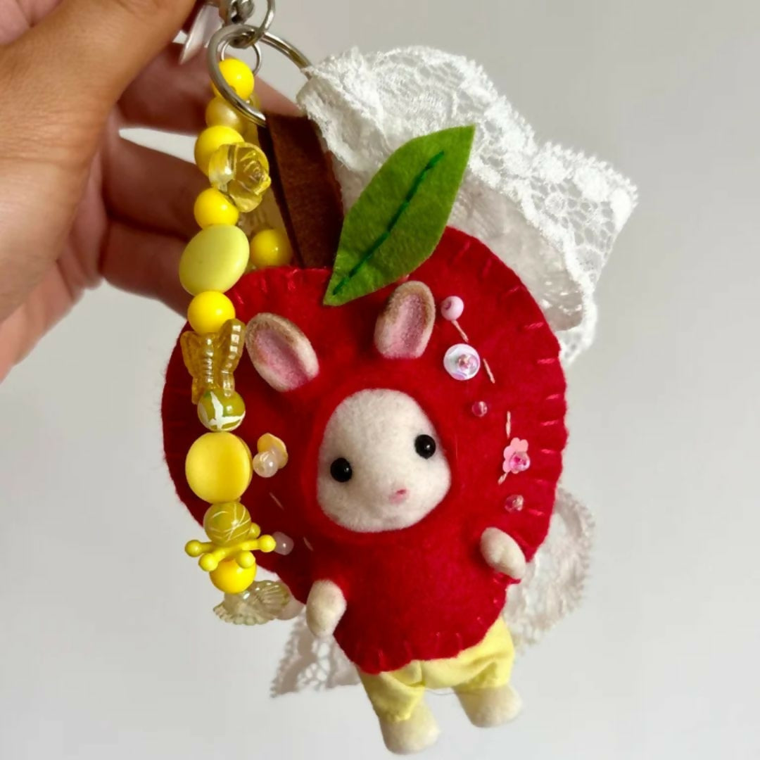 Apple Bunny Felt Keyring