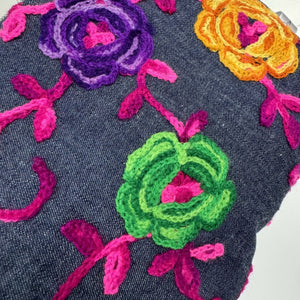 Pouch - Embroidered Flowers on Denim