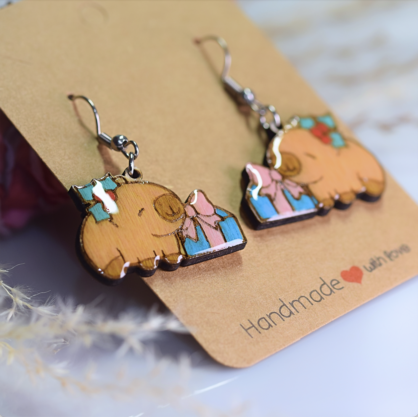 Christmas Capybara Earrings