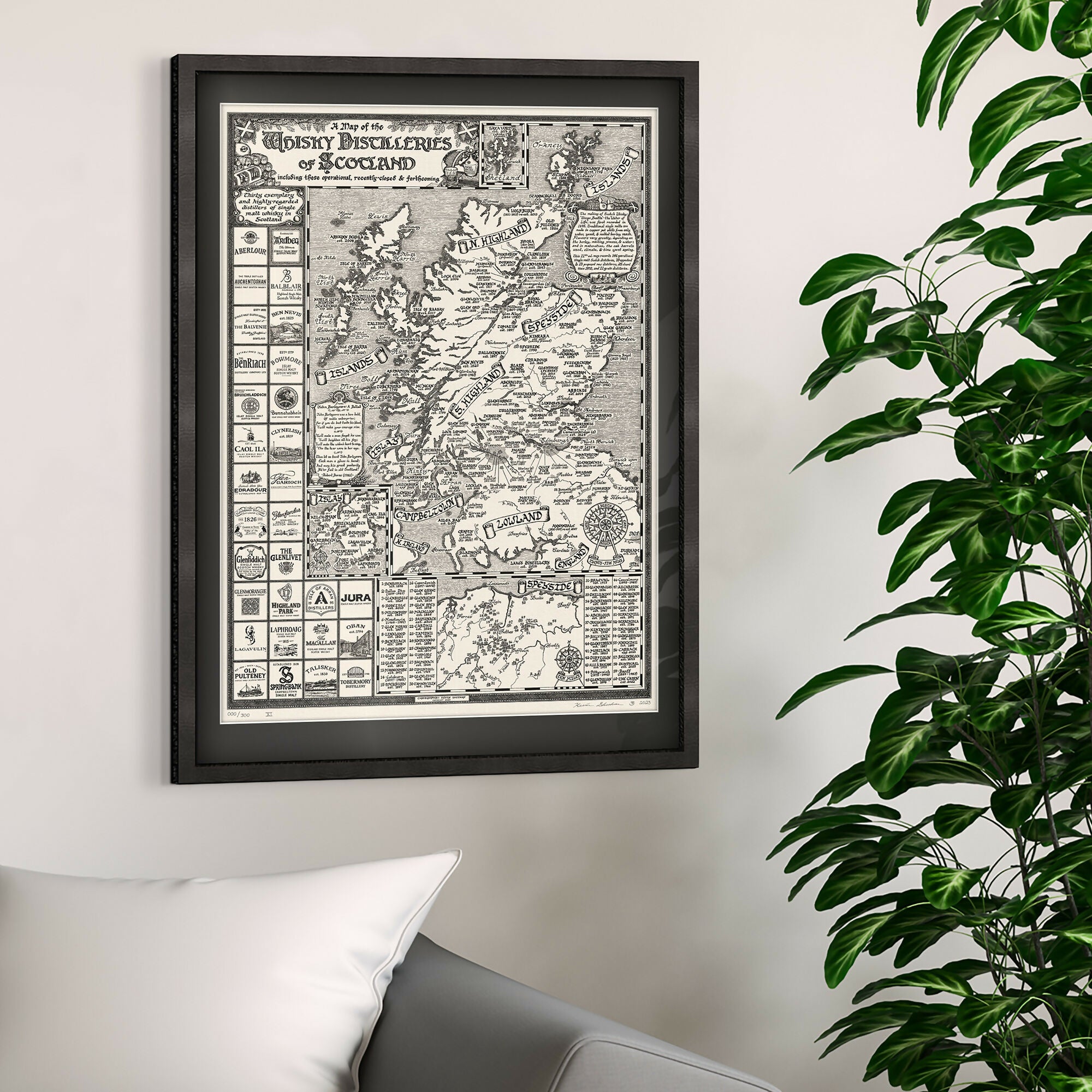 Scotland Whisky Map Hand Drawn Fine Art Print